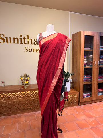 Soft Cotton Saree Contrast Pallu-Maroon N Black