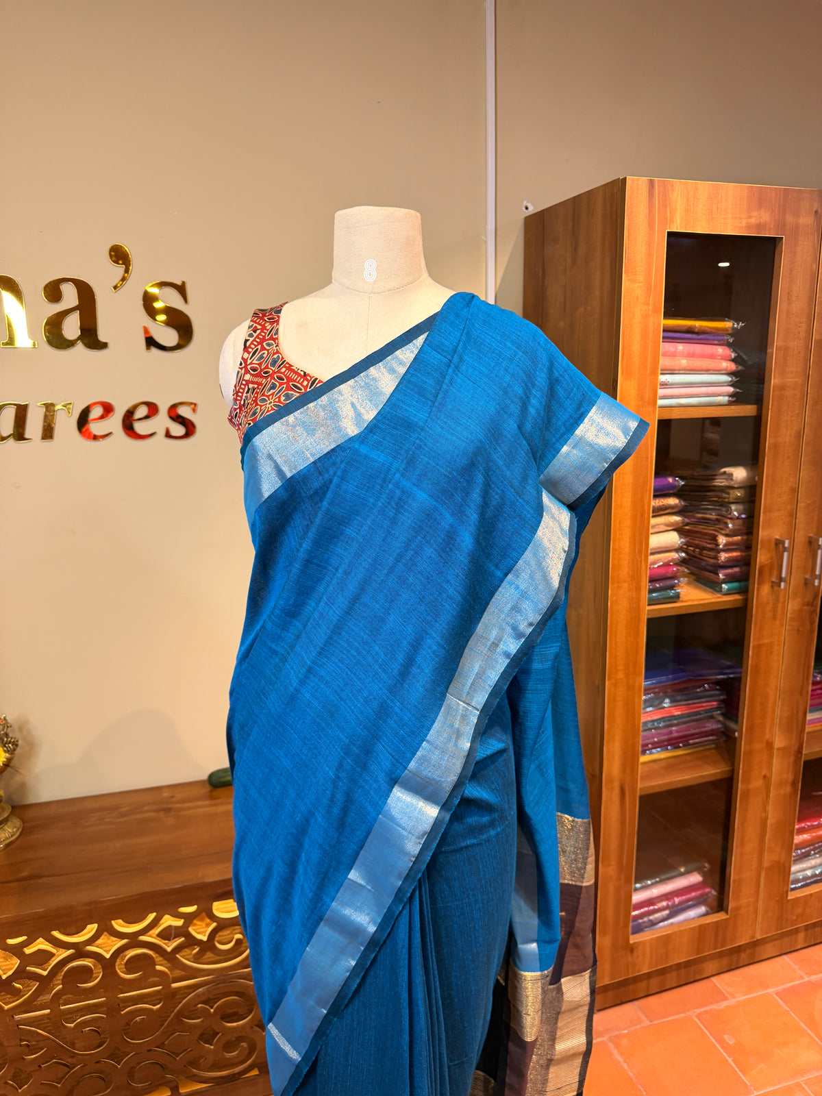 Soft Cotton Contrast Pallu-Blue N Navy Blue