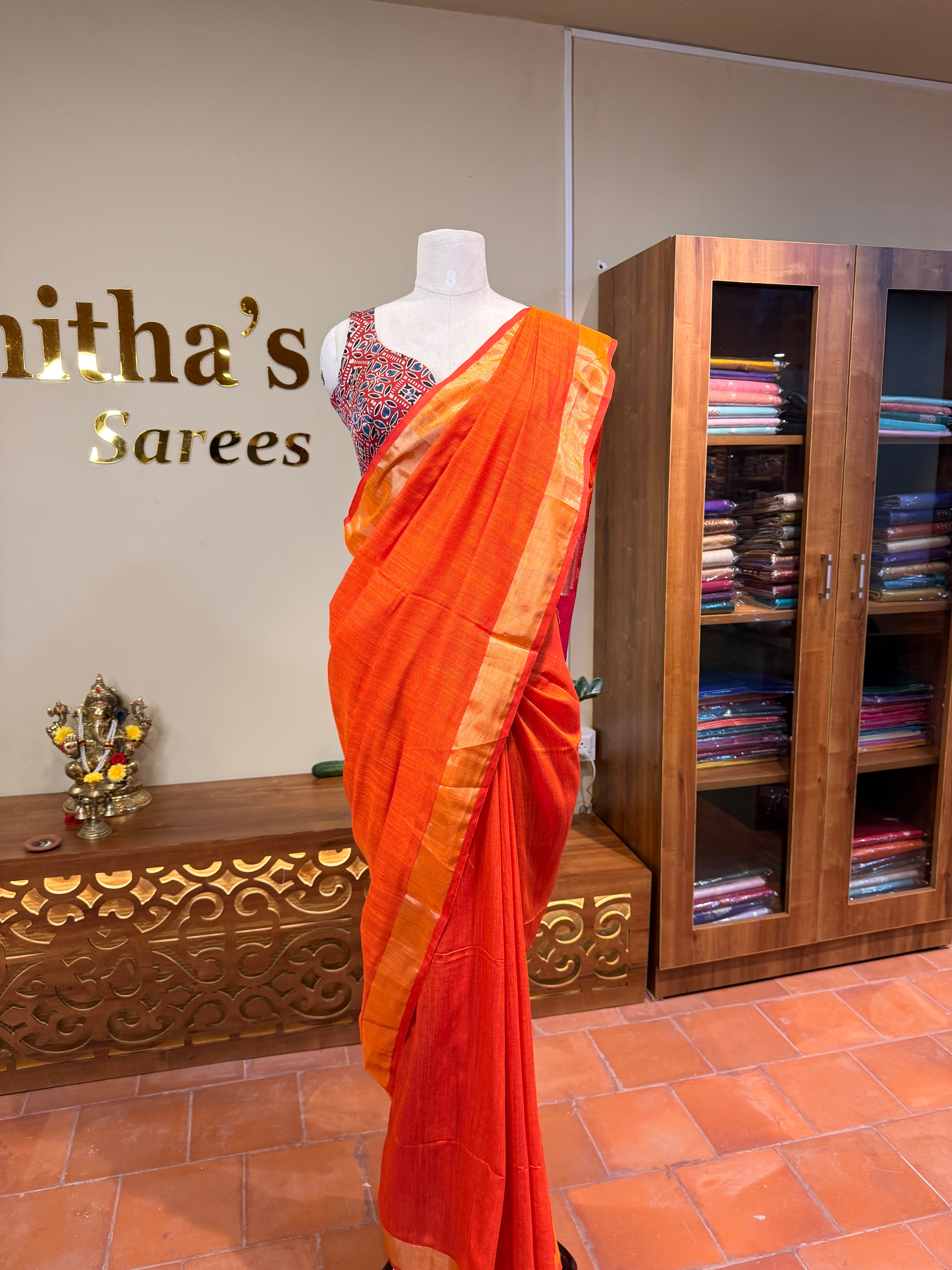 Soft Cotton Contrast Pallu-Orange N Pink
