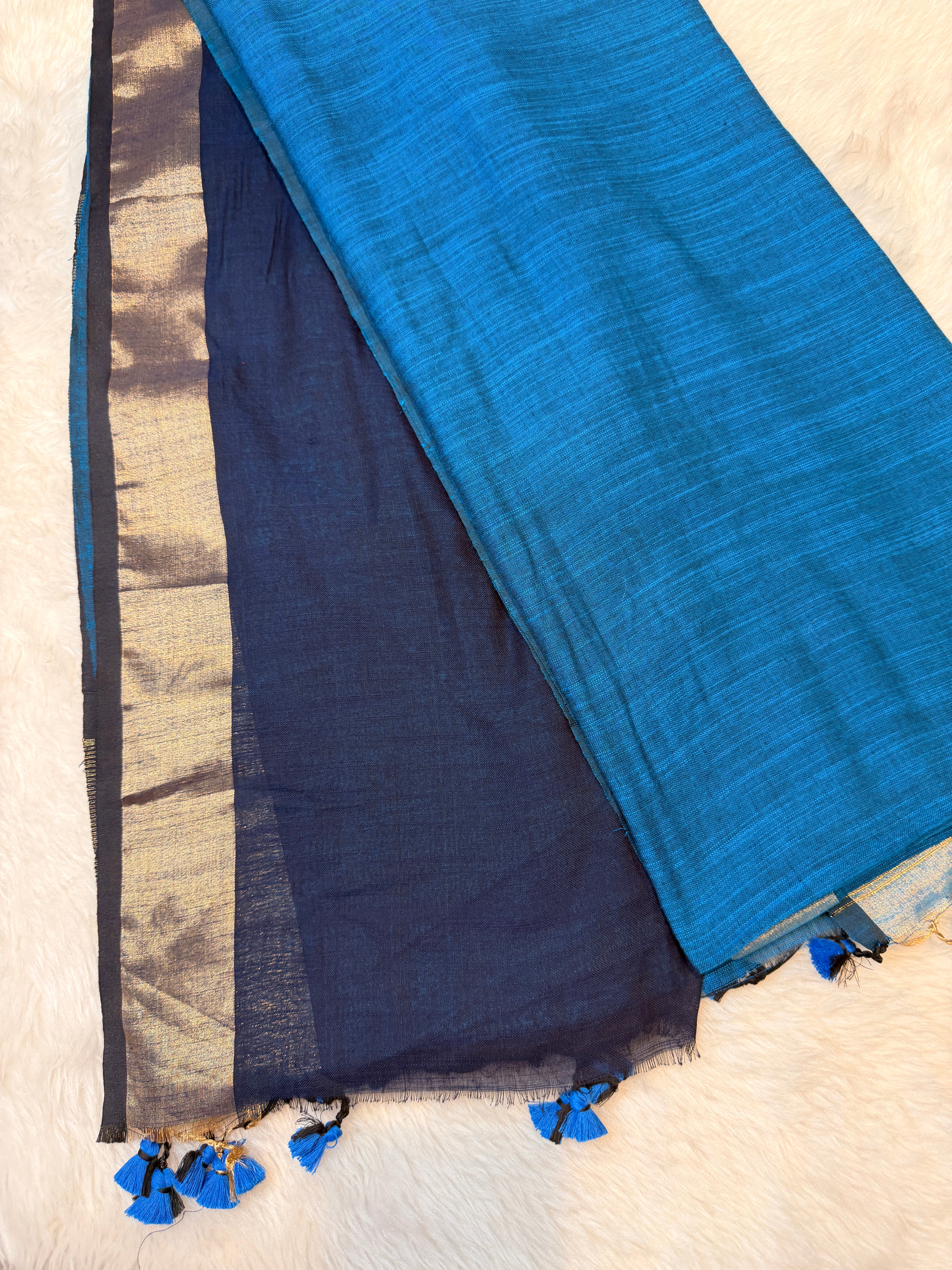 Soft Cotton Contrast Pallu-Blue N Navy Blue