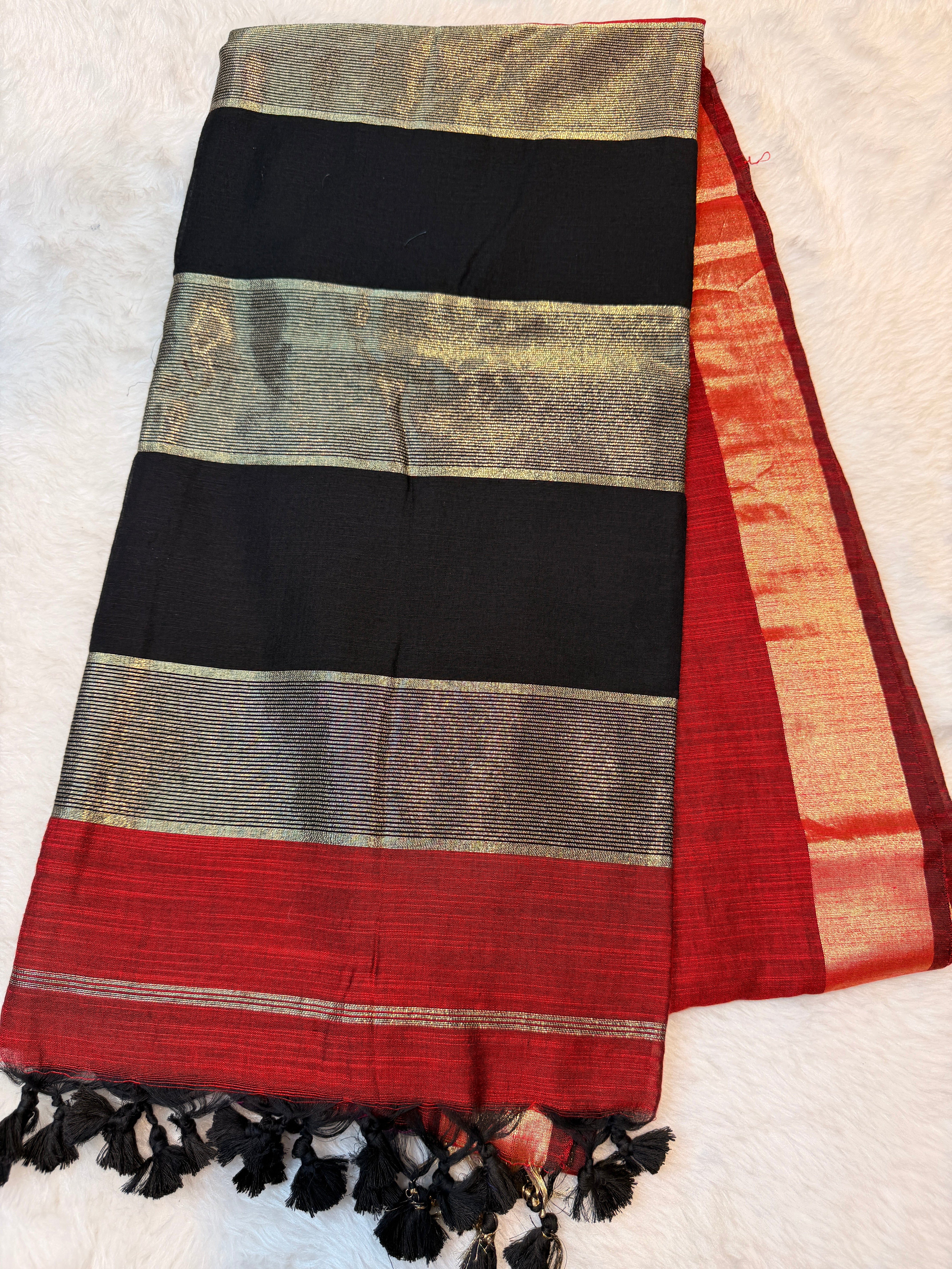 Soft Cotton Saree Contrast Pallu-Maroon N Black