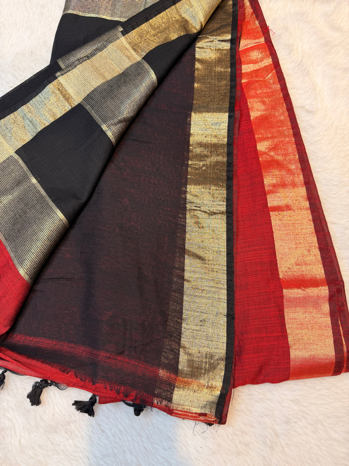 Soft Cotton Saree Contrast Pallu-Maroon N Black
