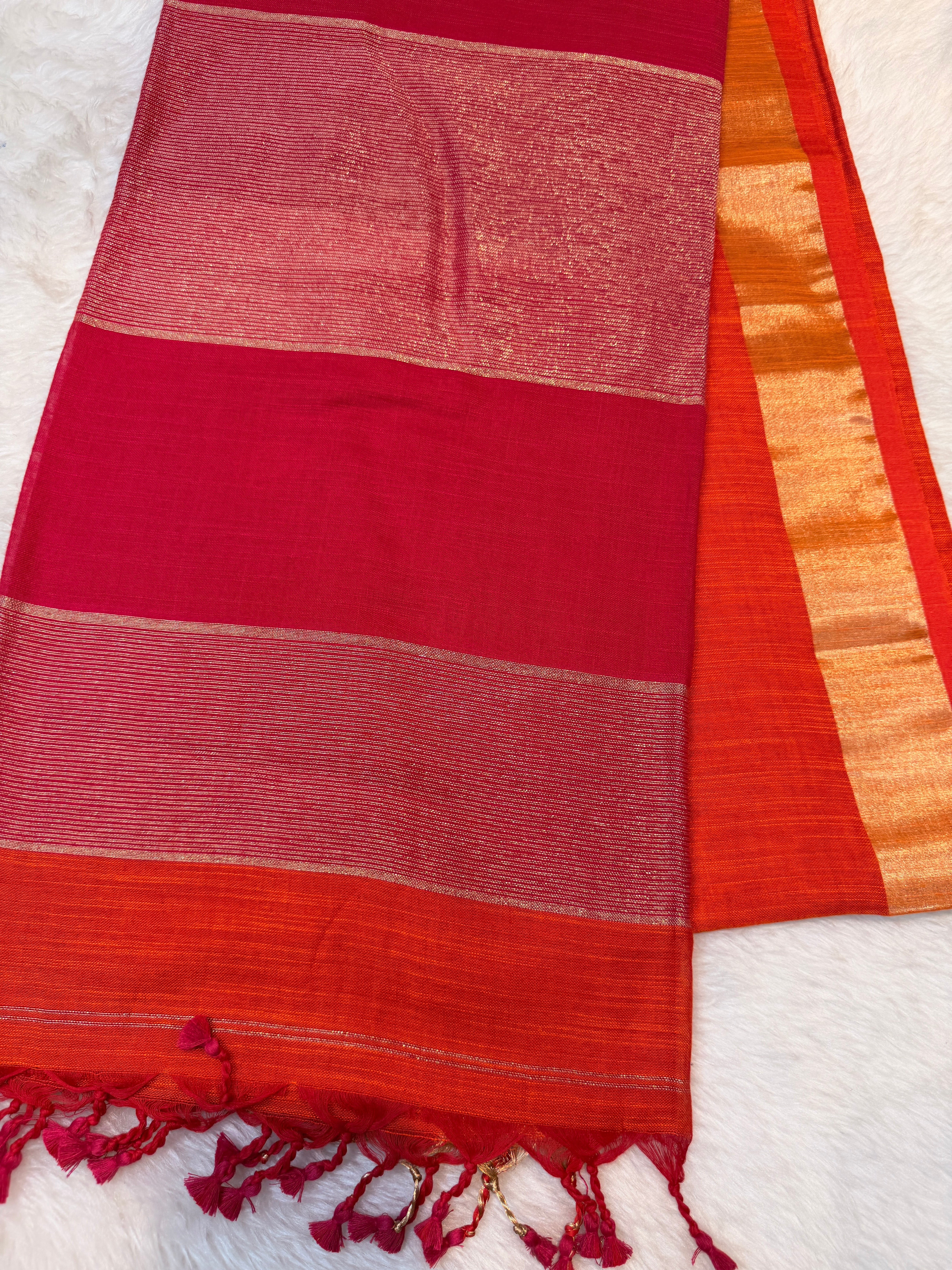 Soft Cotton Contrast Pallu-Orange N Pink