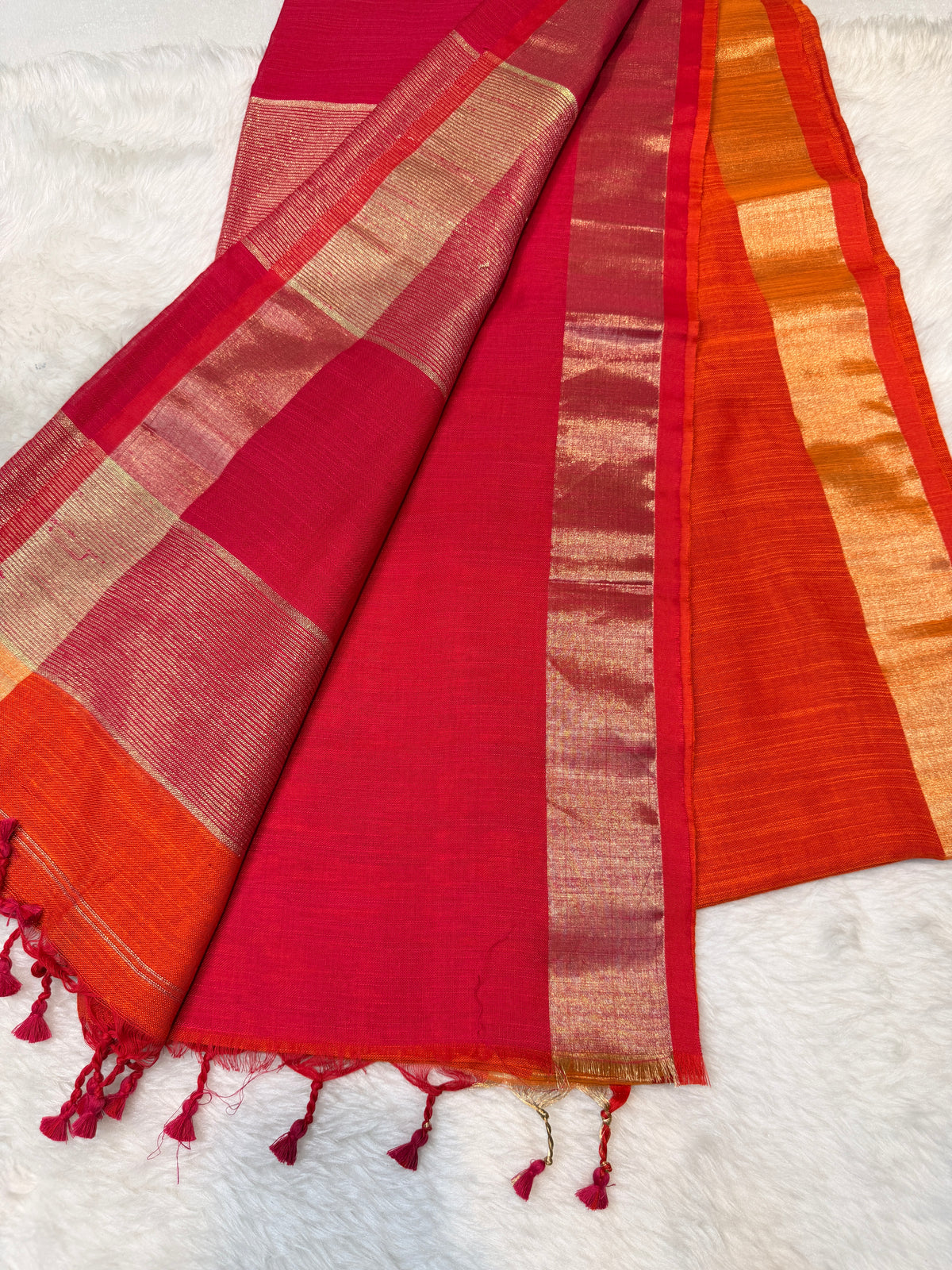 Soft Cotton Contrast Pallu-Orange N Pink