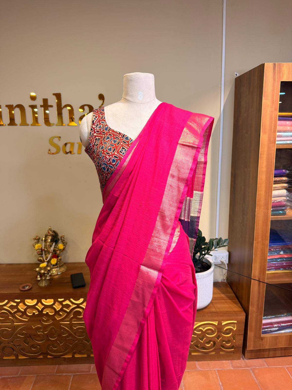 Soft Cotton  Contrast Pallu-Pink N Orange