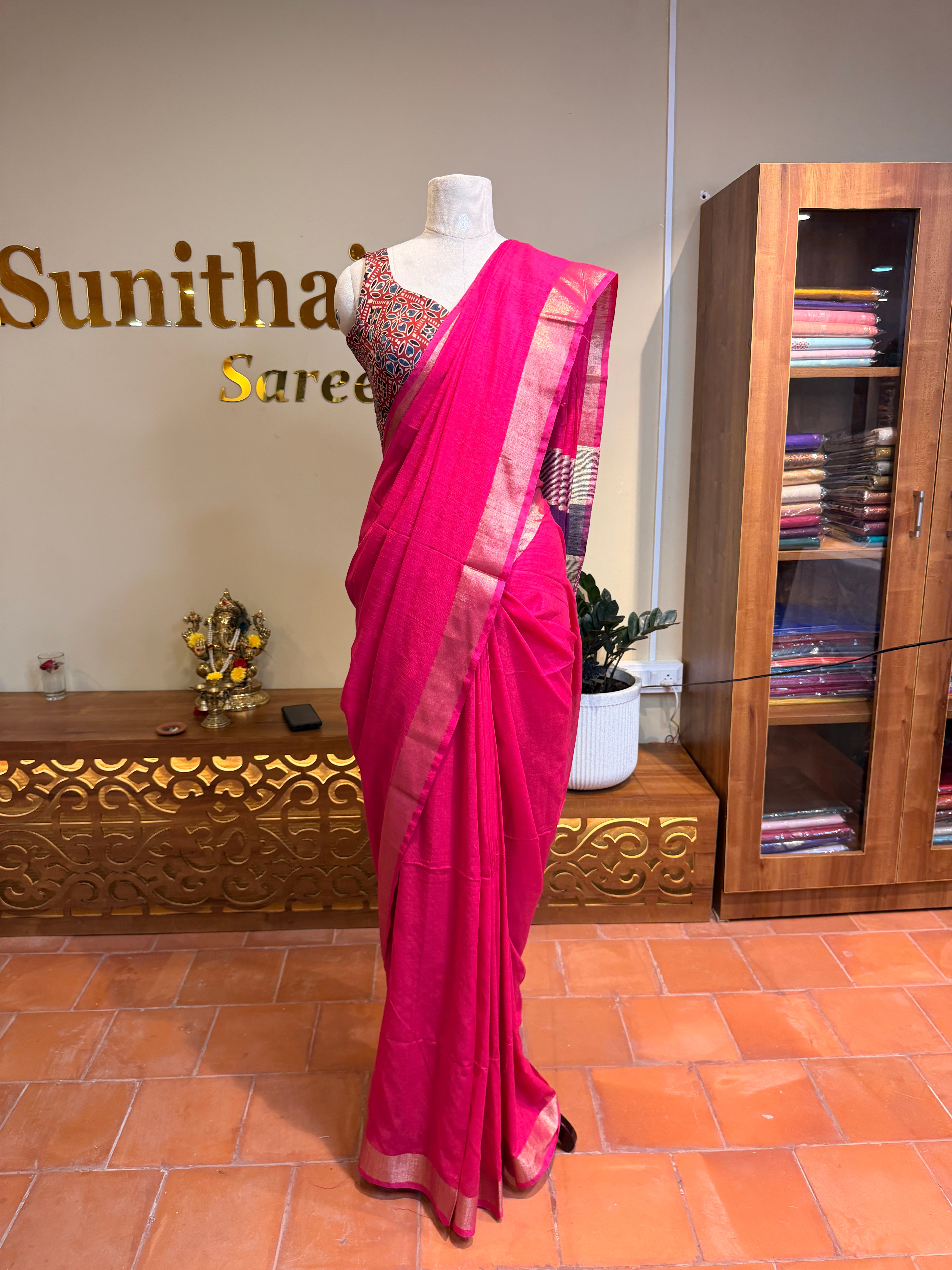 Soft Cotton  Contrast Pallu-Pink N Orange