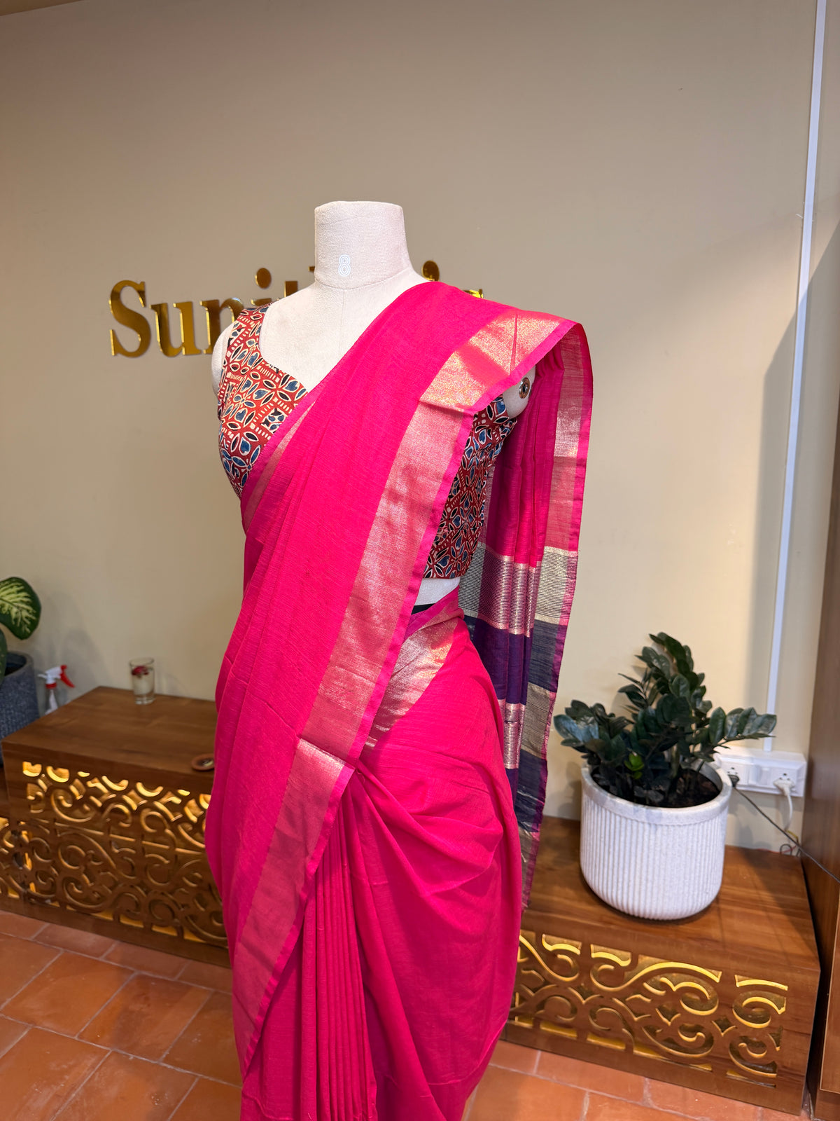 Soft Cotton  Contrast Pallu-Pink N Orange