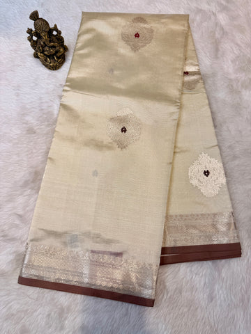 Pure Banaras Silk Silver Zari- Cream