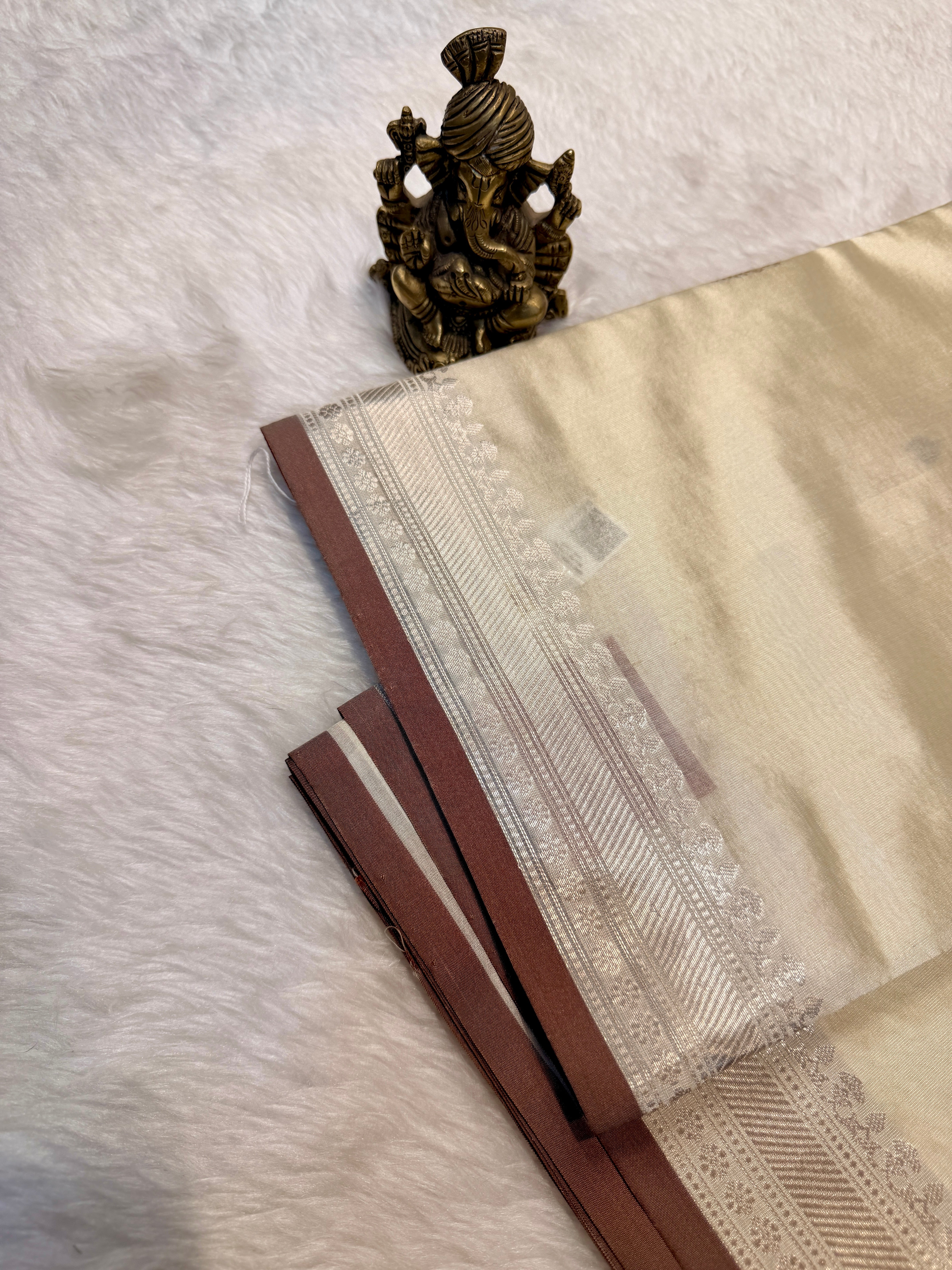 Pure Banaras Silk Silver Zari- Cream