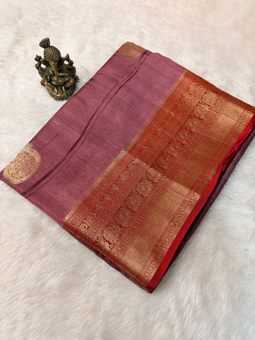 Tusser Contrast- Dusty Mauve N Red