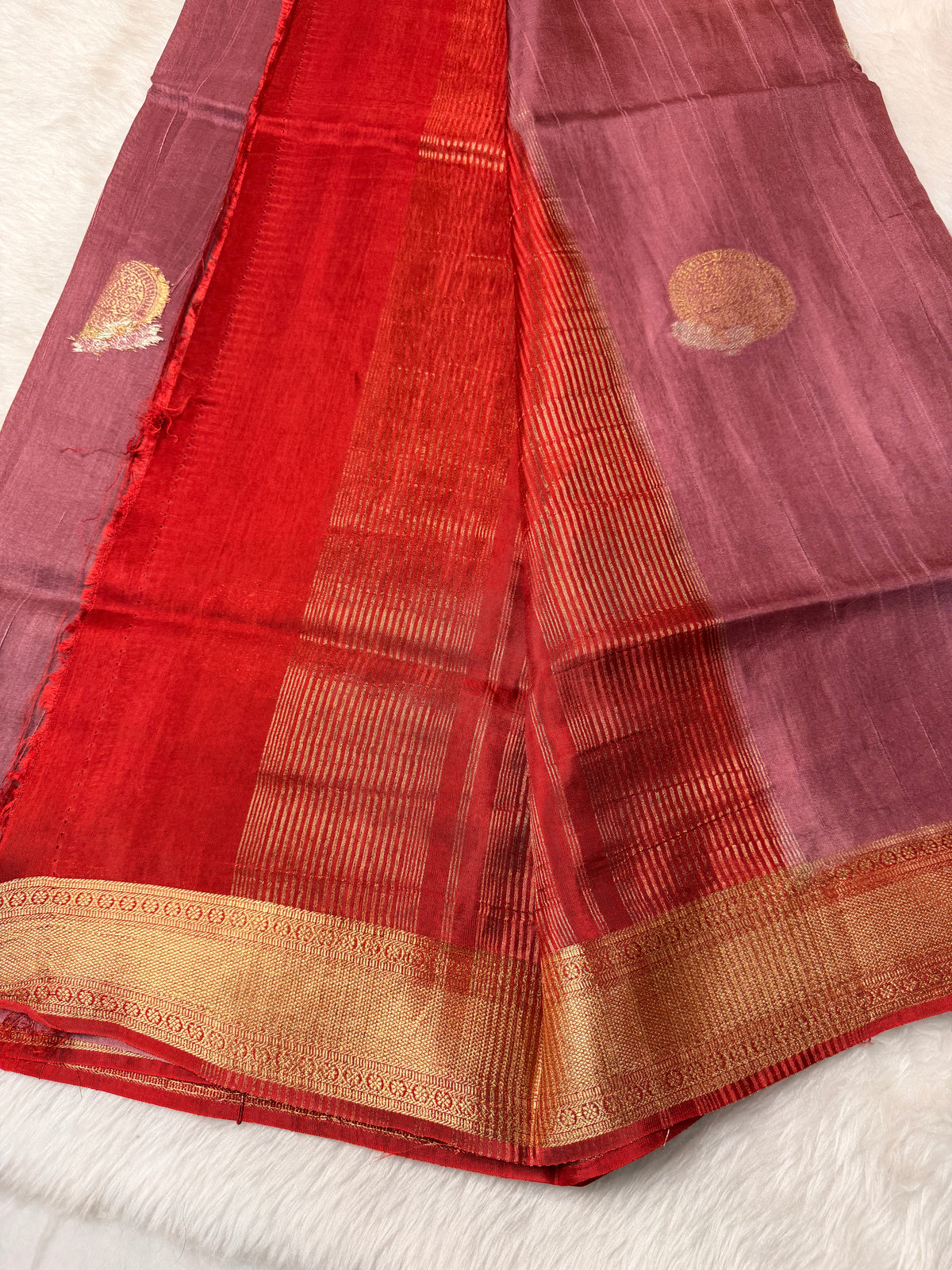 Tusser Contrast- Dusty Mauve N Red