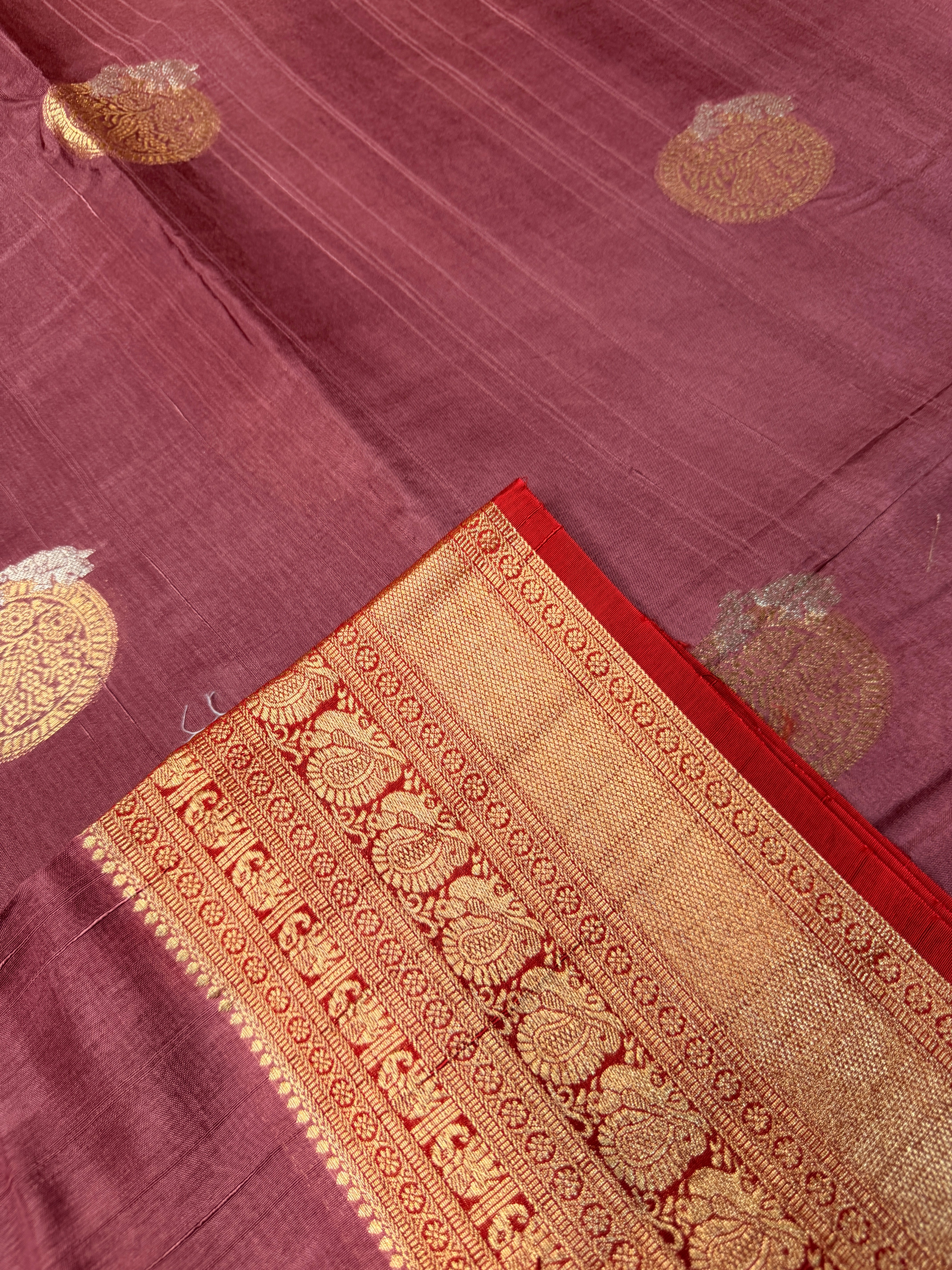 Tusser Contrast- Dusty Mauve N Red