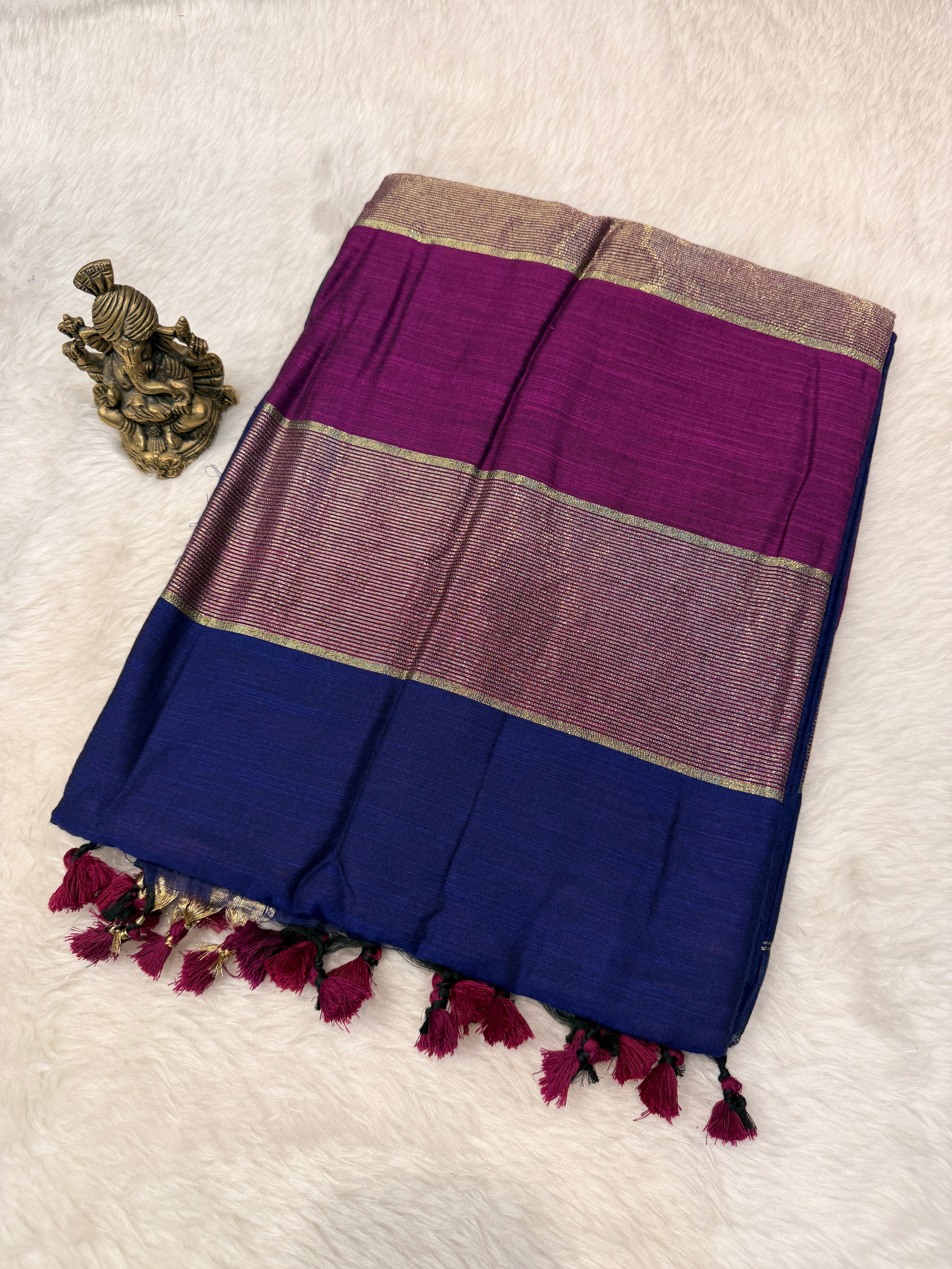 Soft Cotton Contrast Pallu-Purple N Magenta