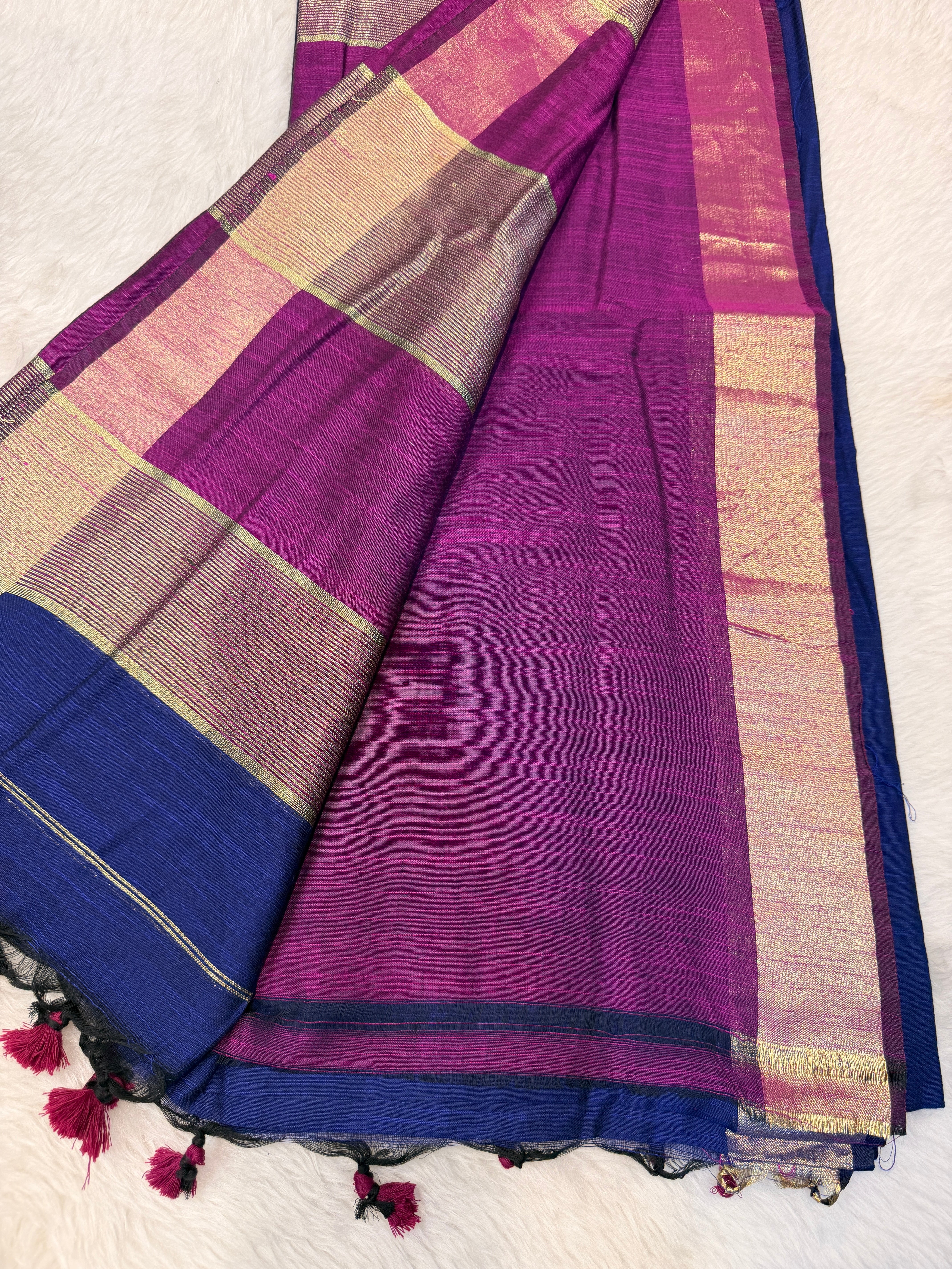 Soft Cotton Contrast Pallu-Purple N Magenta