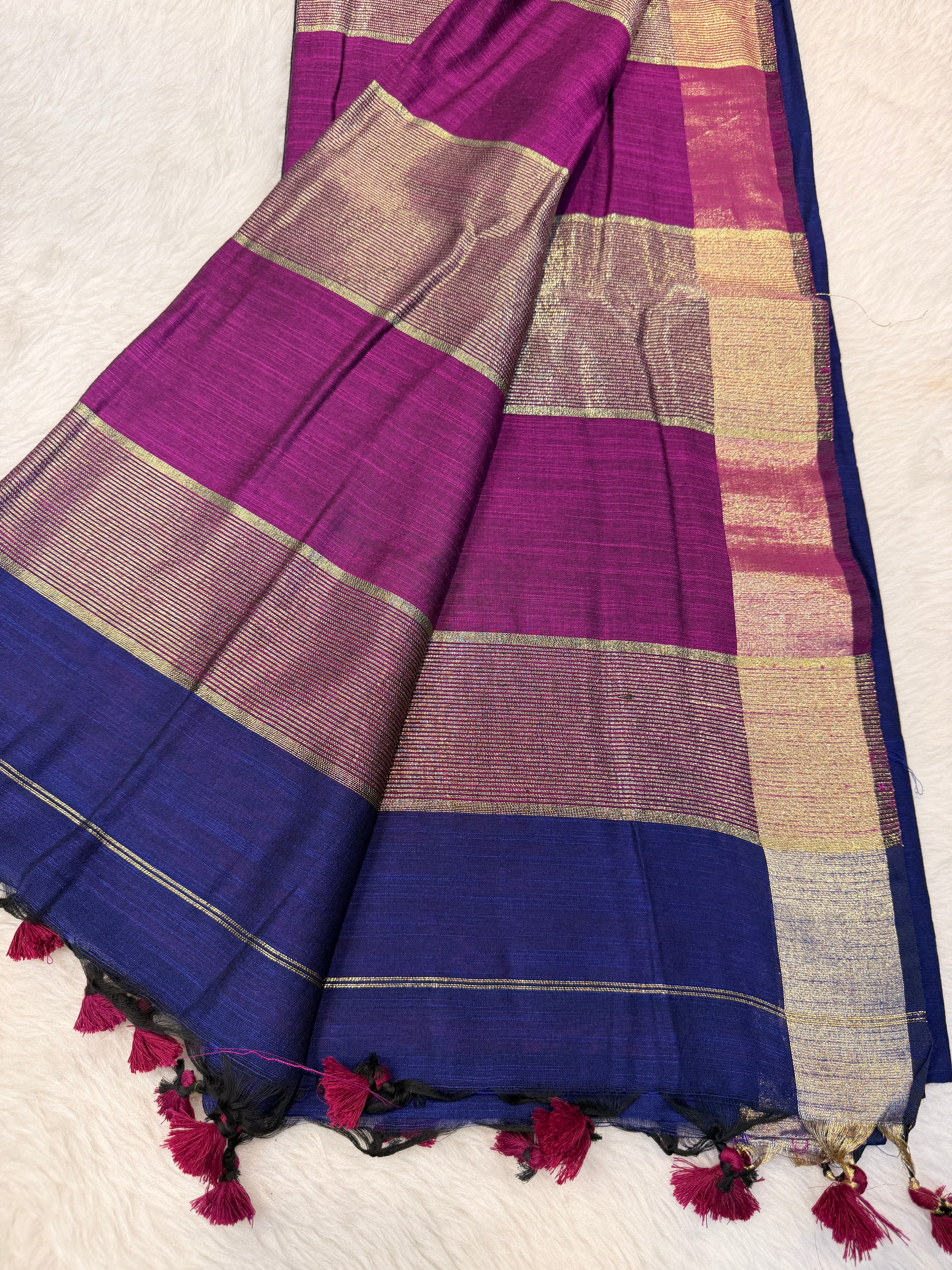 Soft Cotton Contrast Pallu-Purple N Magenta