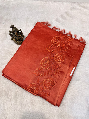 Pure Tussar Silk Rust Orange
