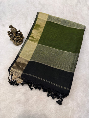 Soft Cotton Contrast Pallu-Black N Green