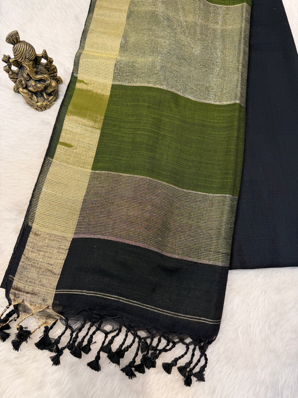 Soft Cotton Contrast Pallu-Black N Green