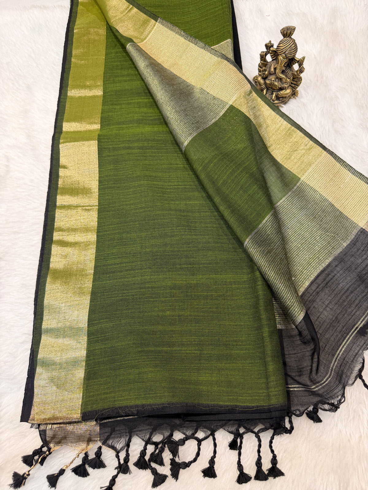 Soft Cotton Contrast Pallu-Black N Green