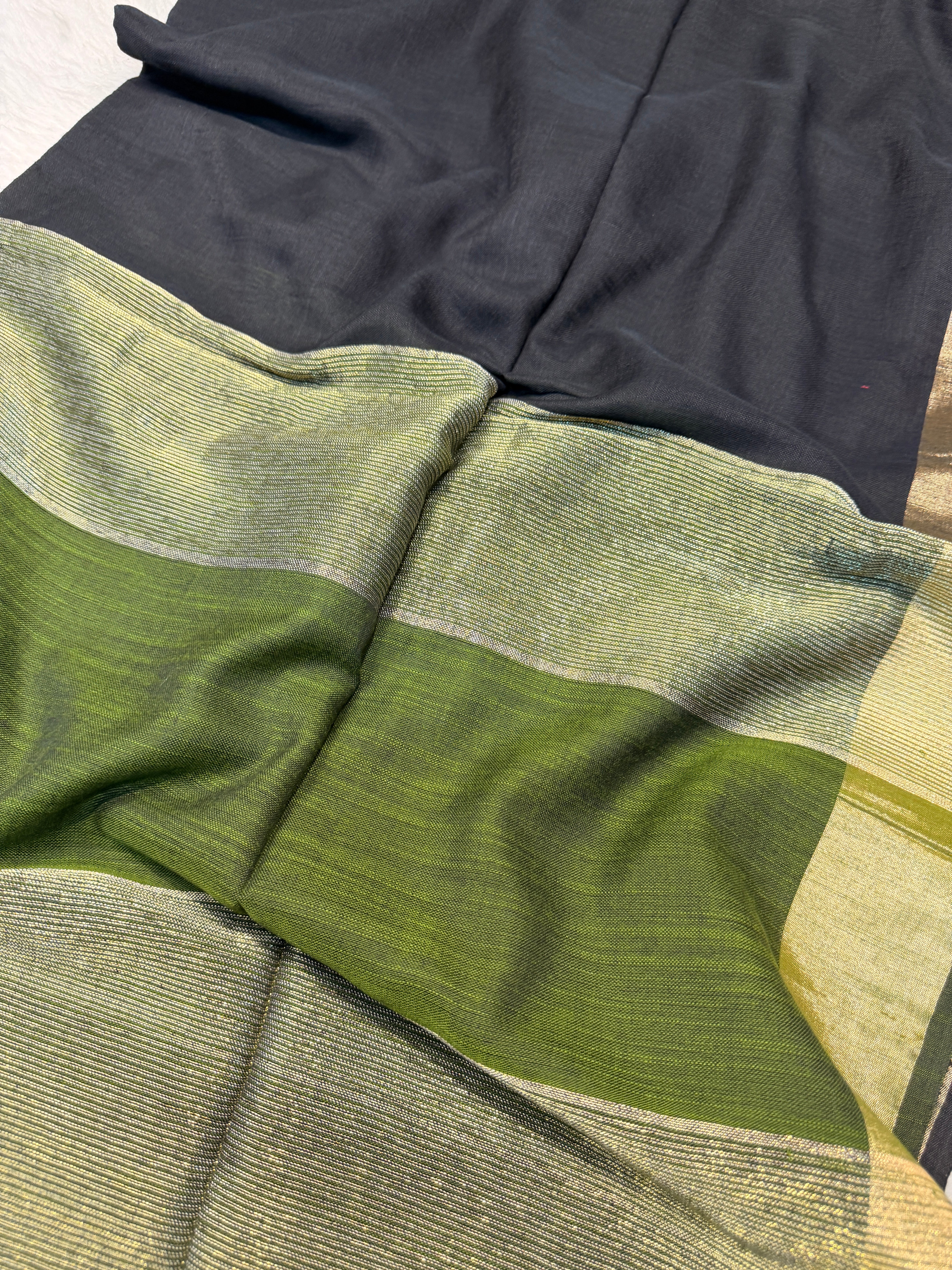 Soft Cotton Contrast Pallu-Black N Green