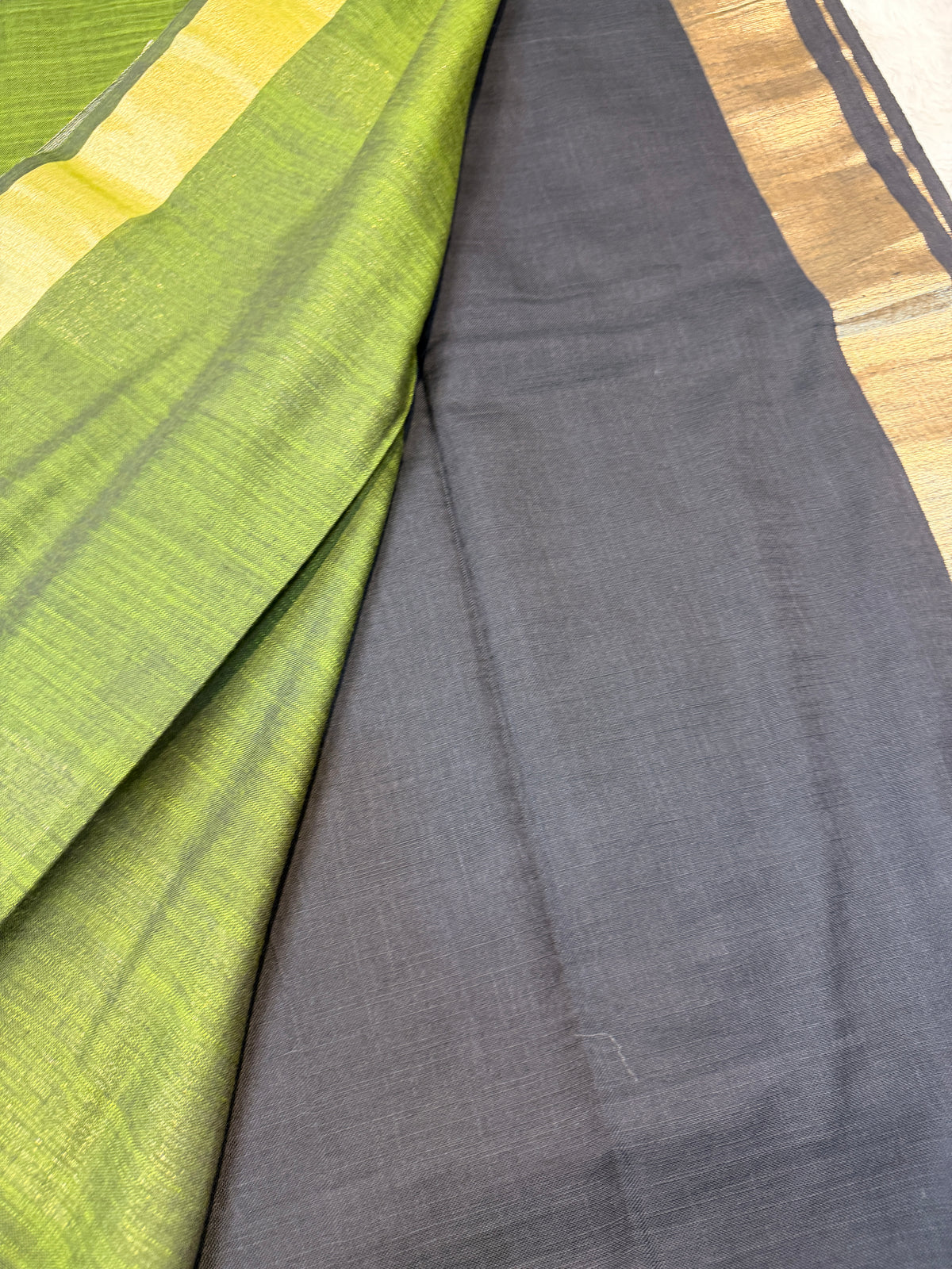 Soft Cotton Contrast Pallu-Black N Green