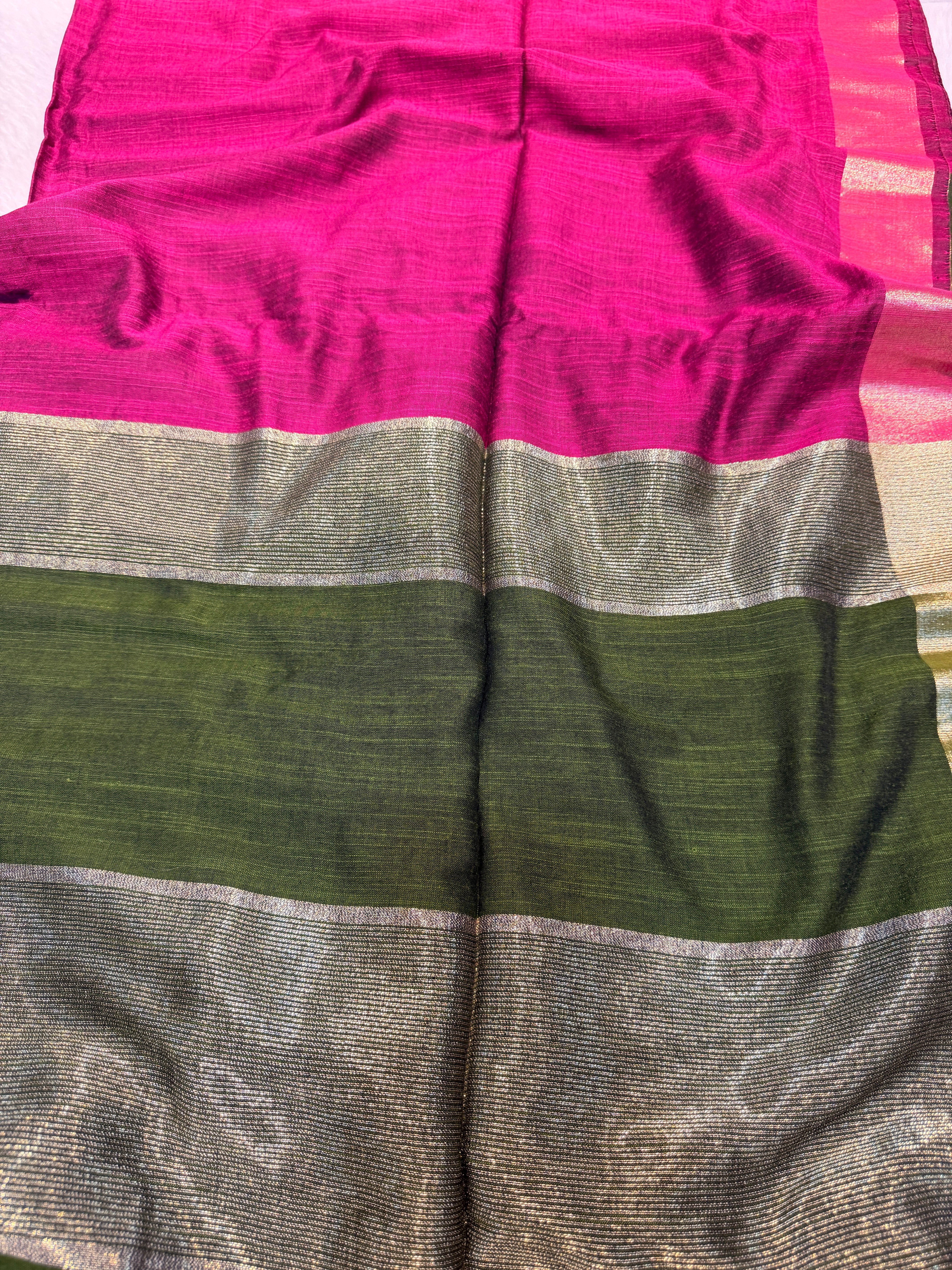 Soft Cotton Contrast Pallu-Magenta N Green