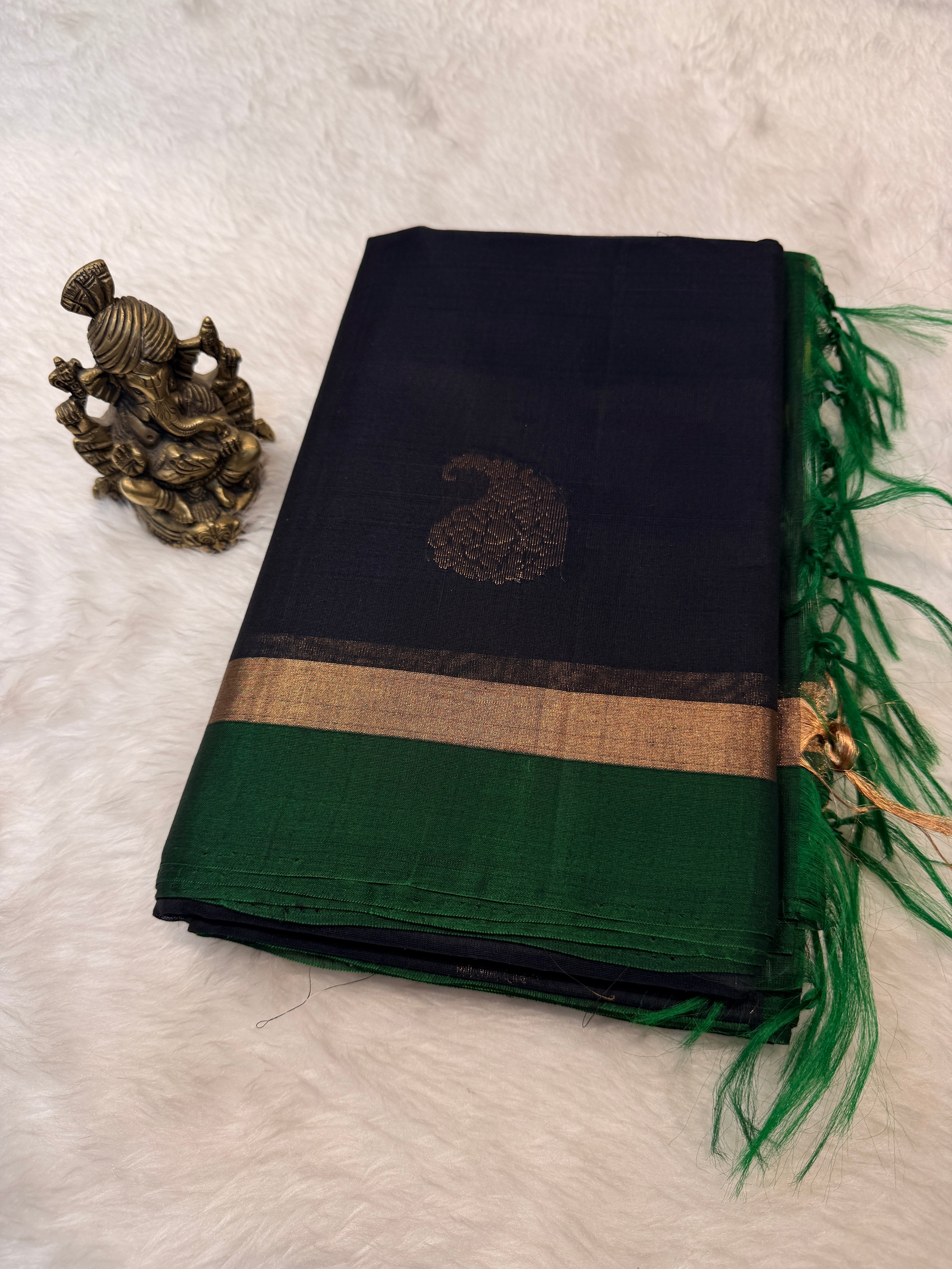 Pure Kanchi Cotton Silk- Black Green