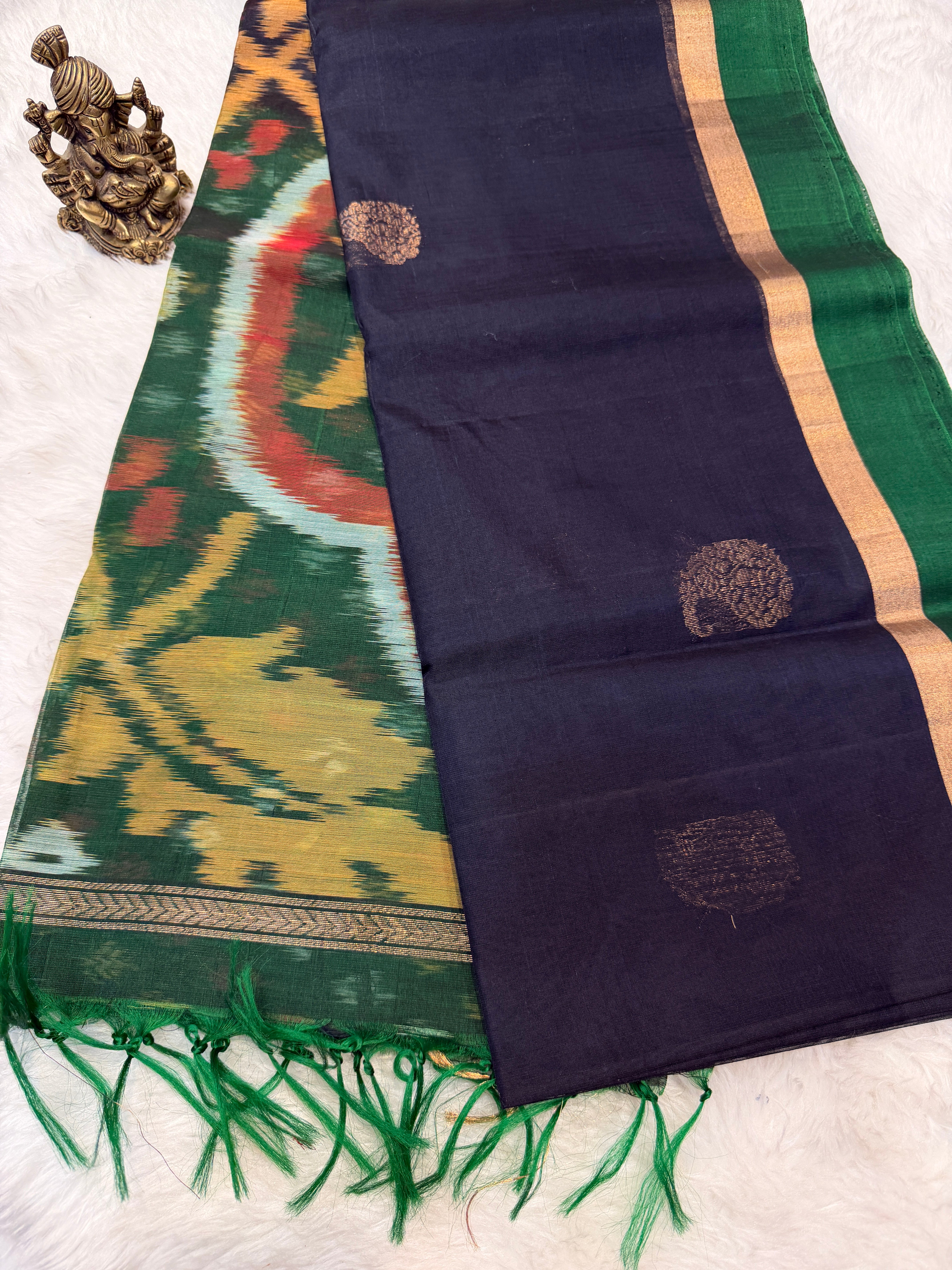 Pure Kanchi Cotton Silk- Black Green