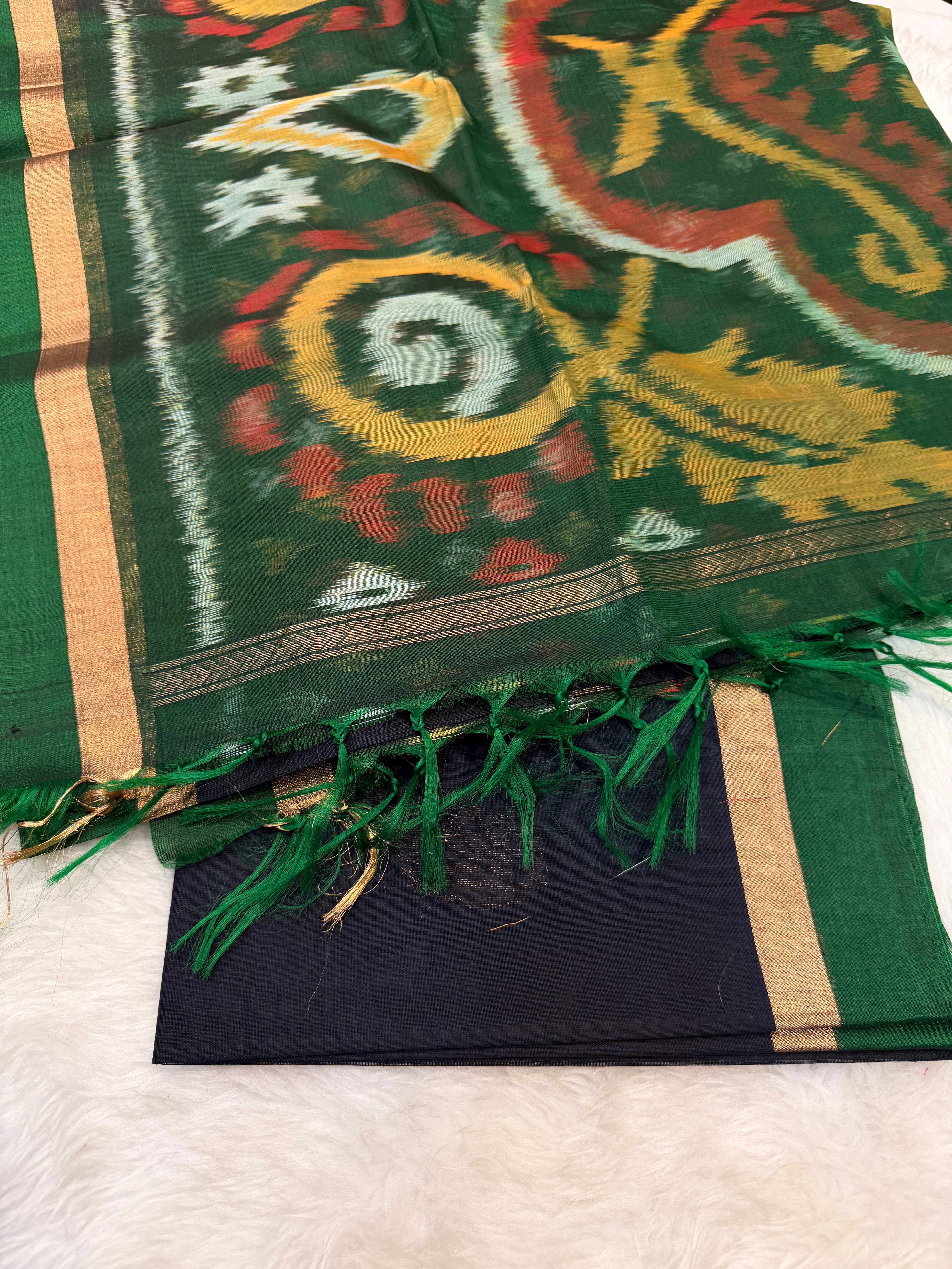Pure Kanchi Cotton Silk- Black Green