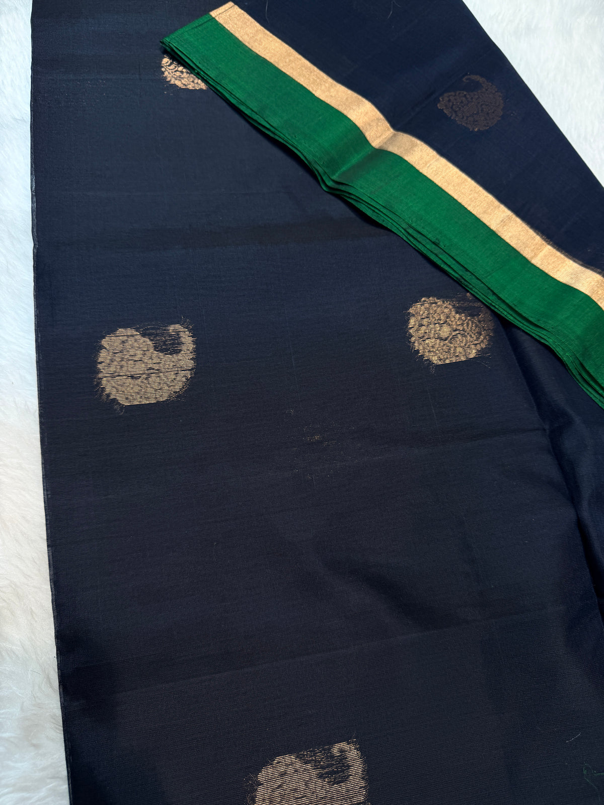 Pure Kanchi Cotton Silk- Black Green