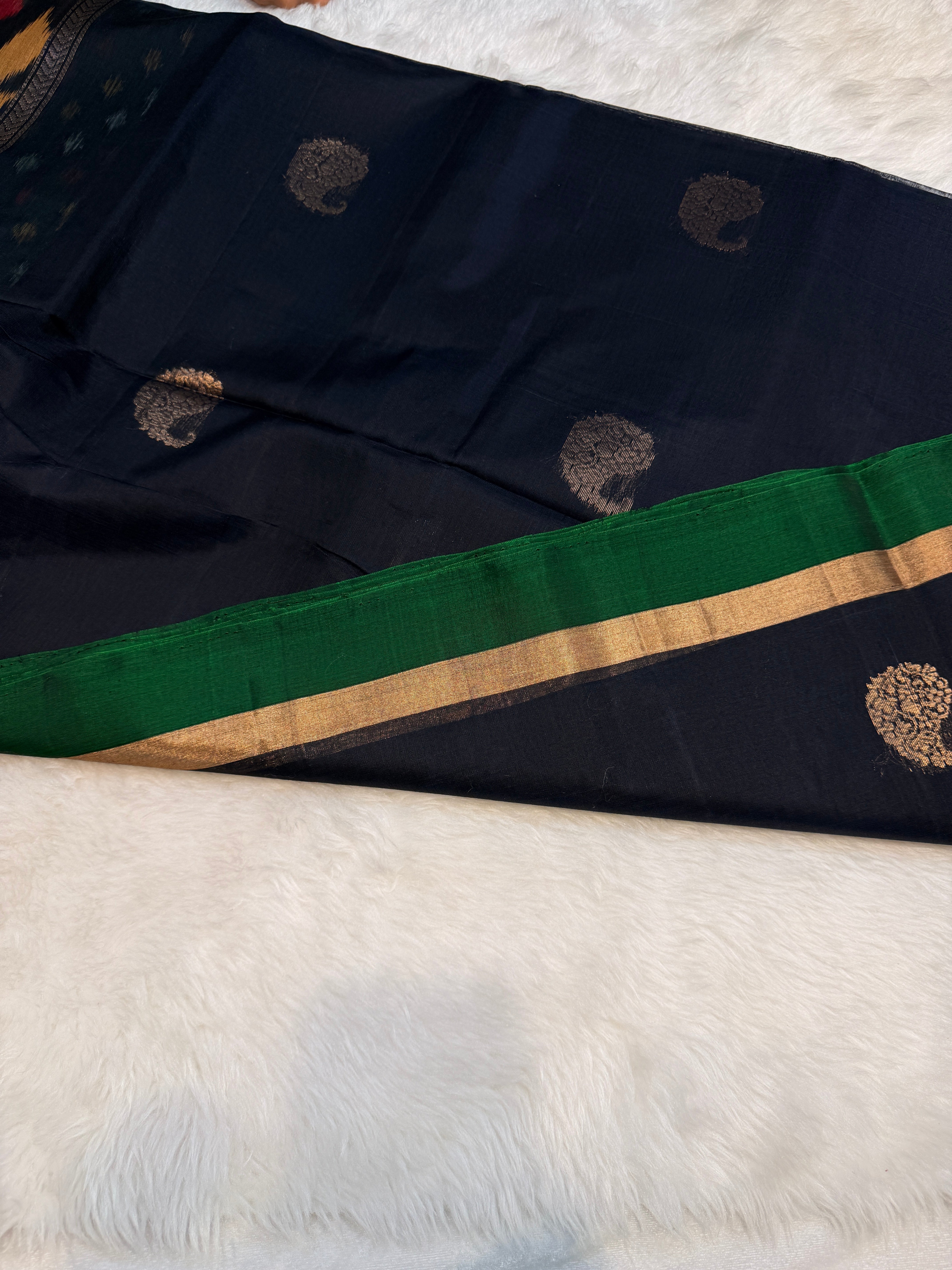 Pure Kanchi Cotton Silk- Black Green