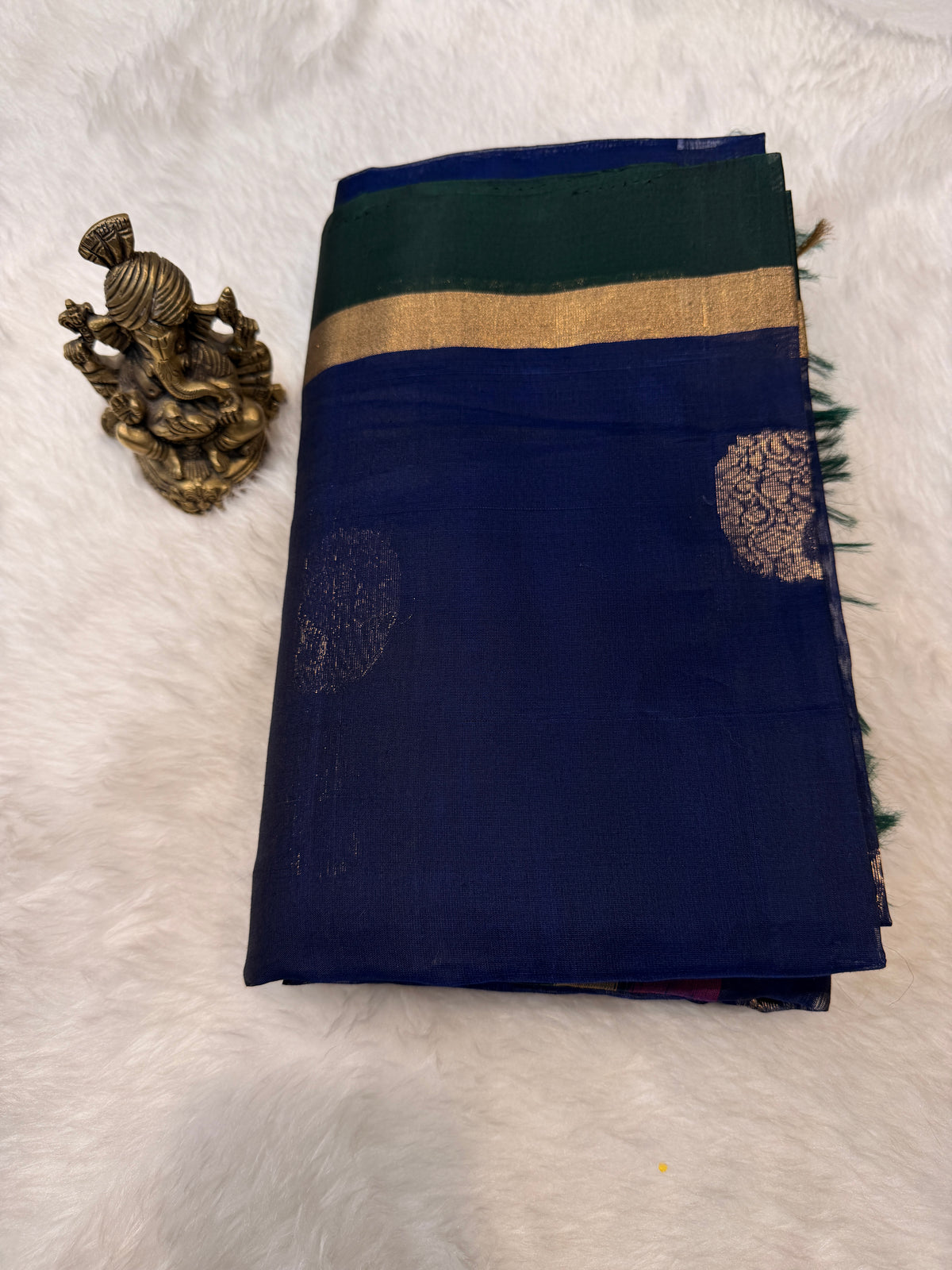 Pure Kanchi Cotton Silk- Blue N Green