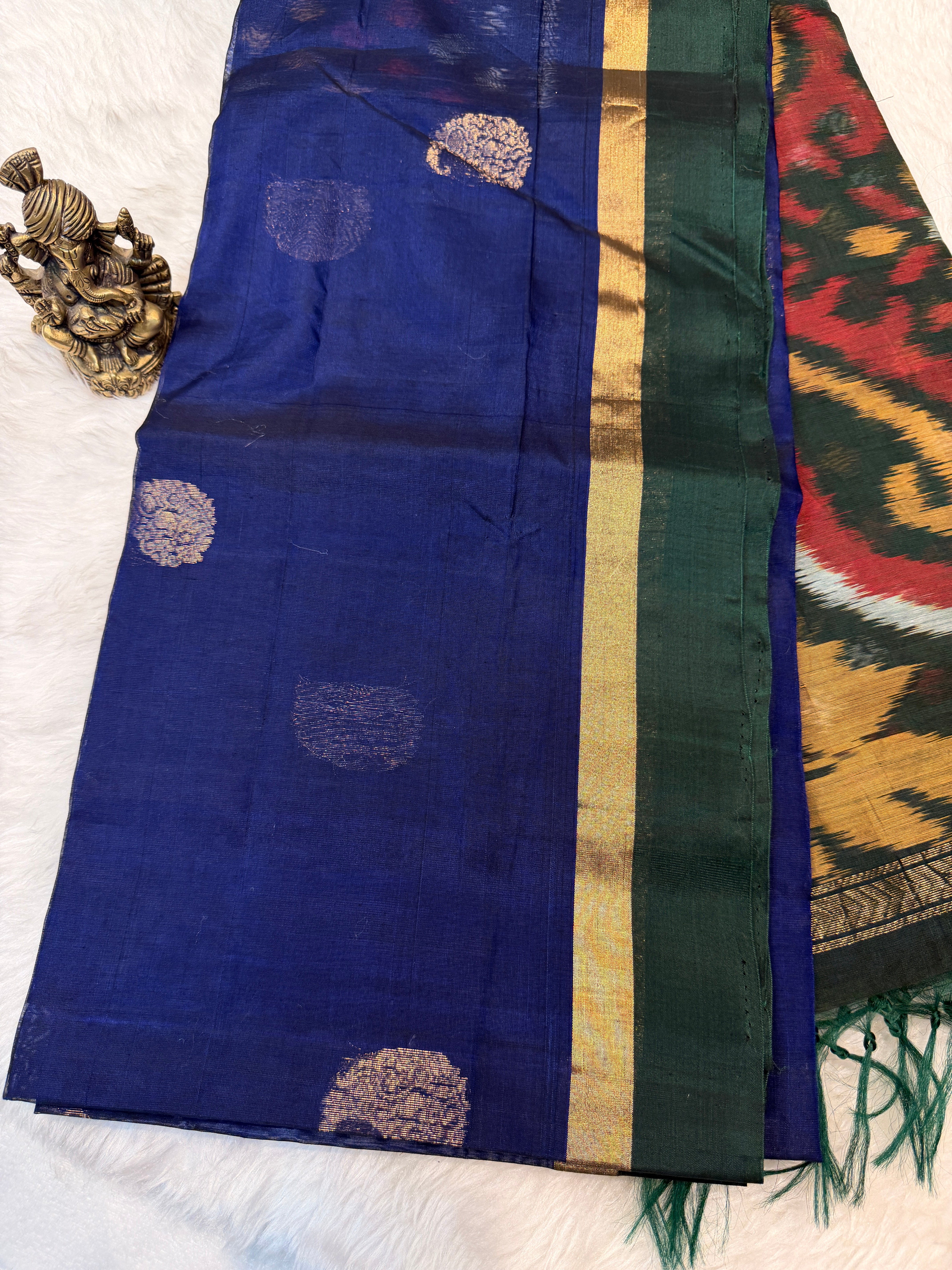 Pure Kanchi Cotton Silk- Blue N Green