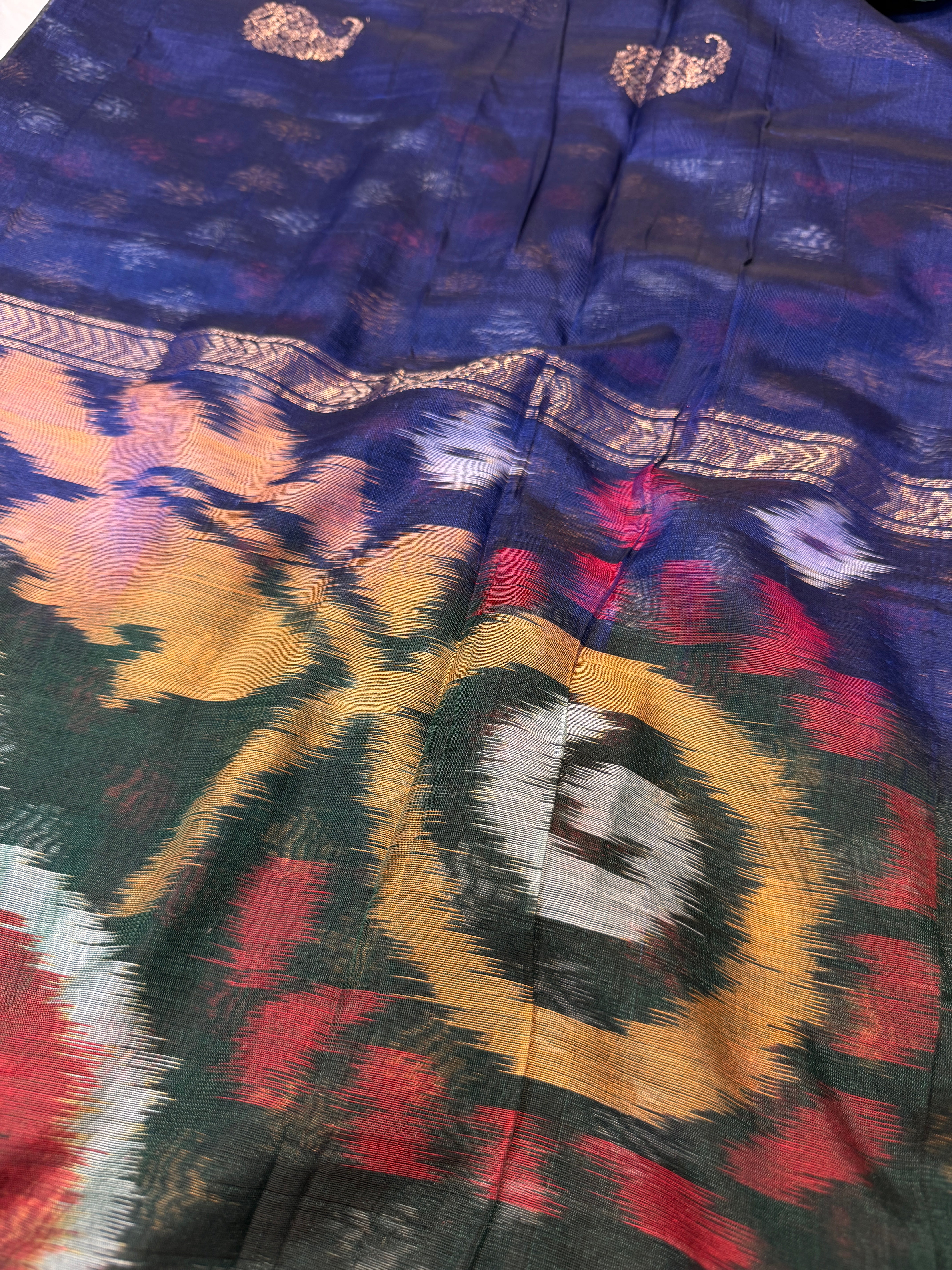 Pure Kanchi Cotton Silk- Blue N Green