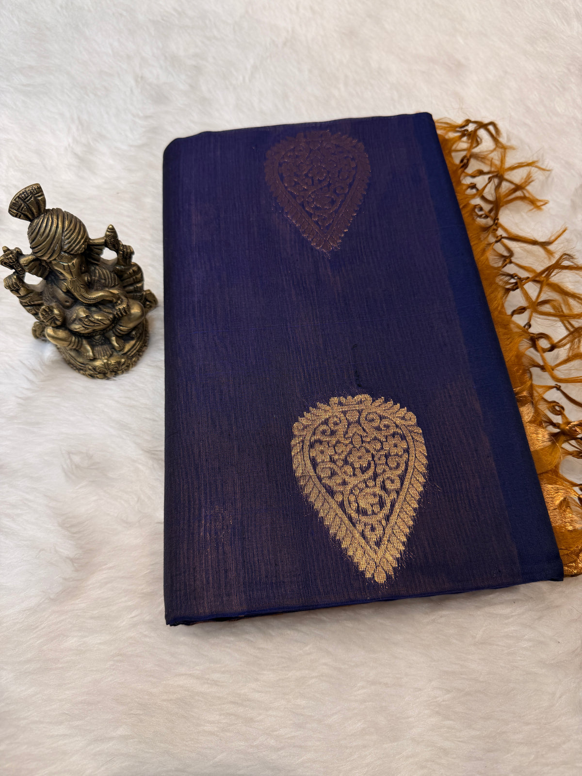 Pure Kanchi Cotton Silk- Navy Blue