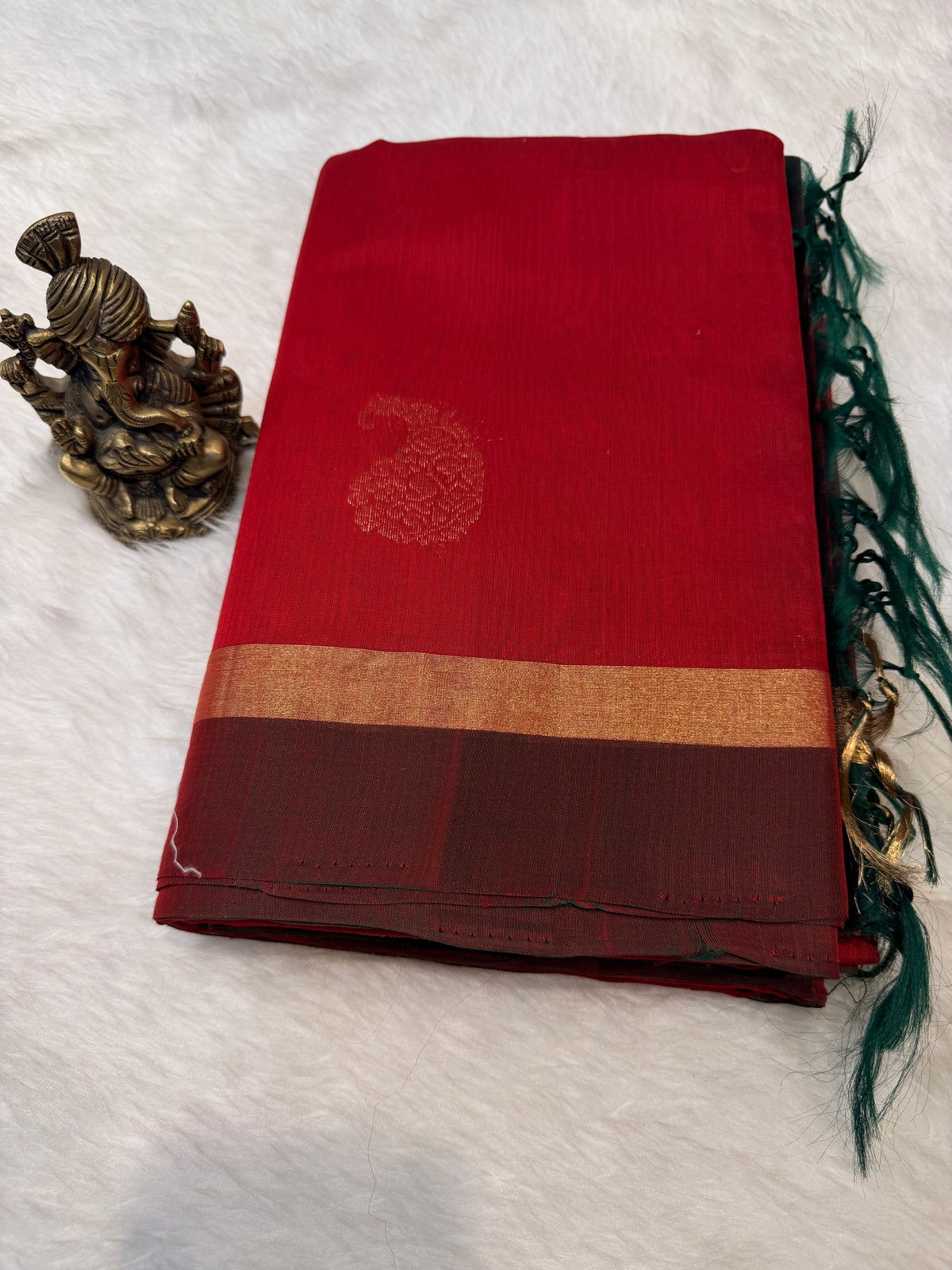 Pure Kanchi Cotton Silk- Red N Green