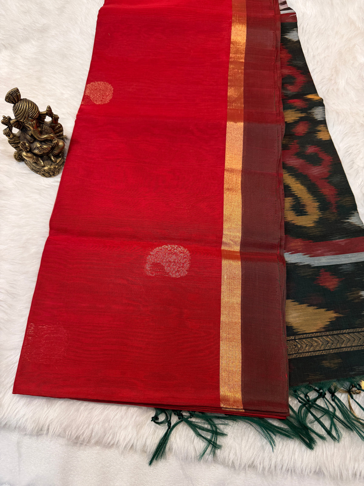 Pure Kanchi Cotton Silk- Red N Green