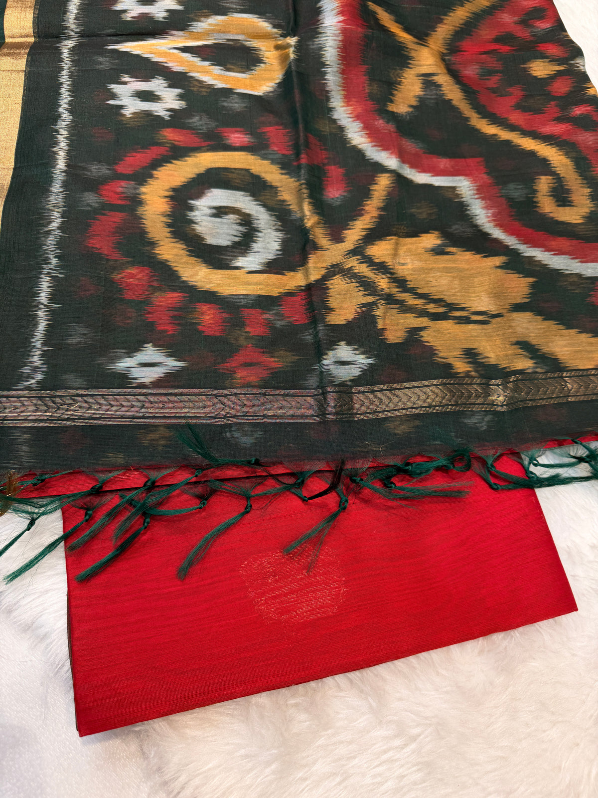 Pure Kanchi Cotton Silk- Red N Green