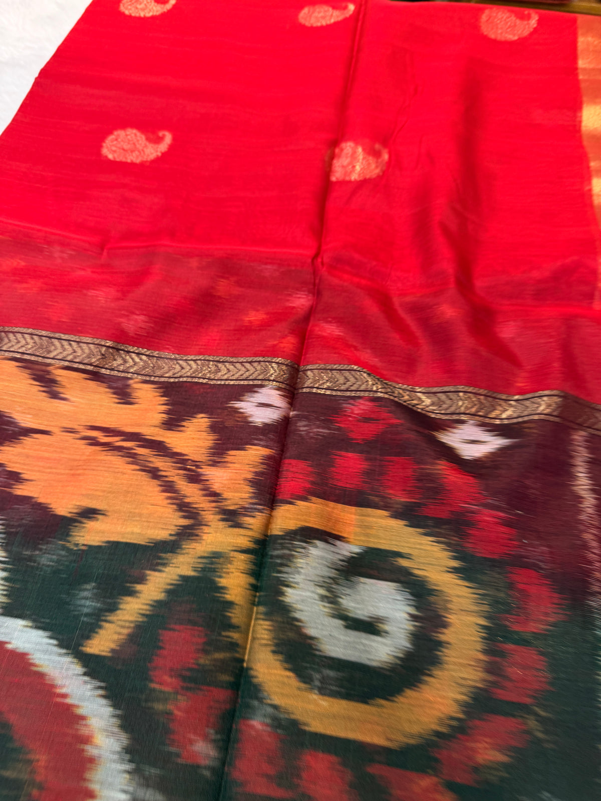 Pure Kanchi Cotton Silk- Red N Green