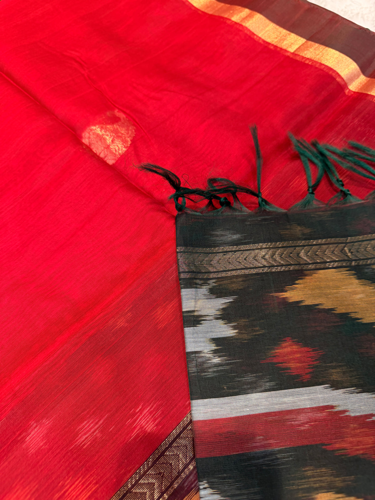Pure Kanchi Cotton Silk- Red N Green