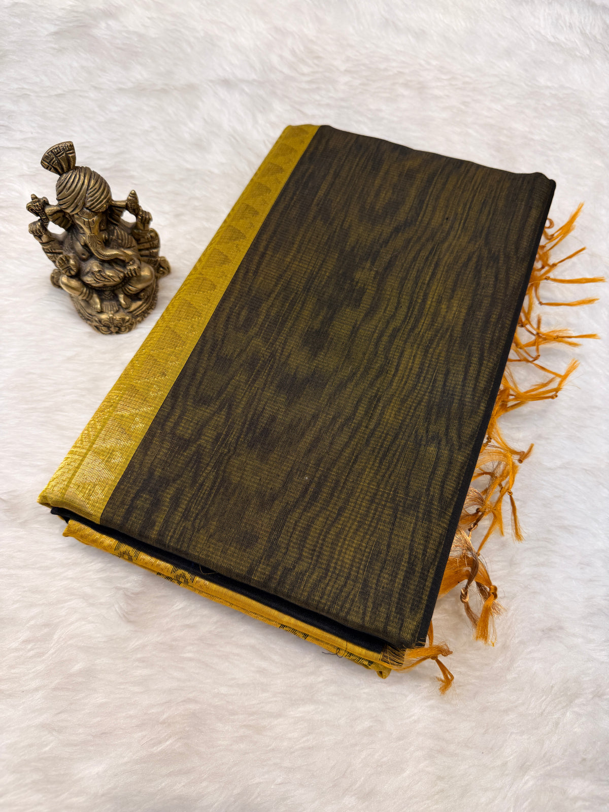 Pure Kanchi Cotton Silk- Black N Yellow