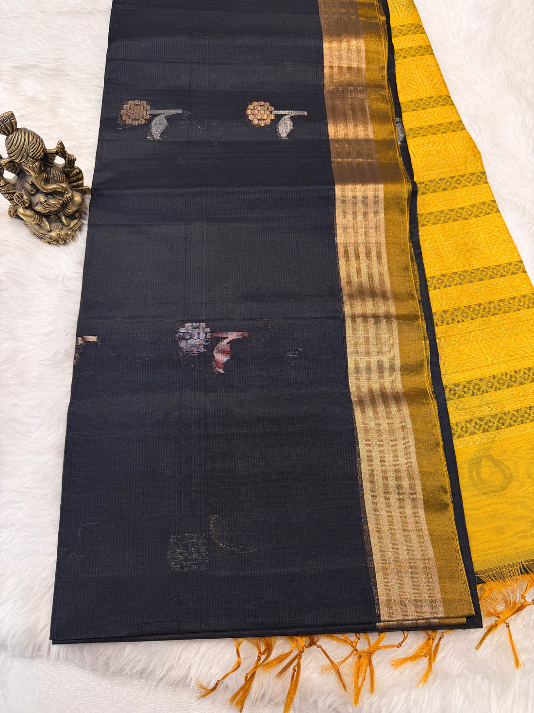 Pure Kanchi Cotton Silk- Black N Yellow