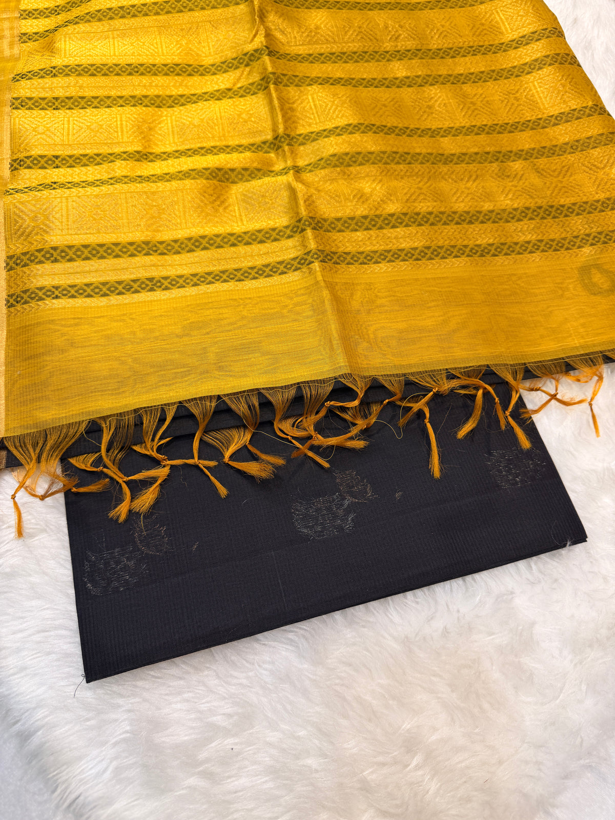 Pure Kanchi Cotton Silk- Black N Yellow