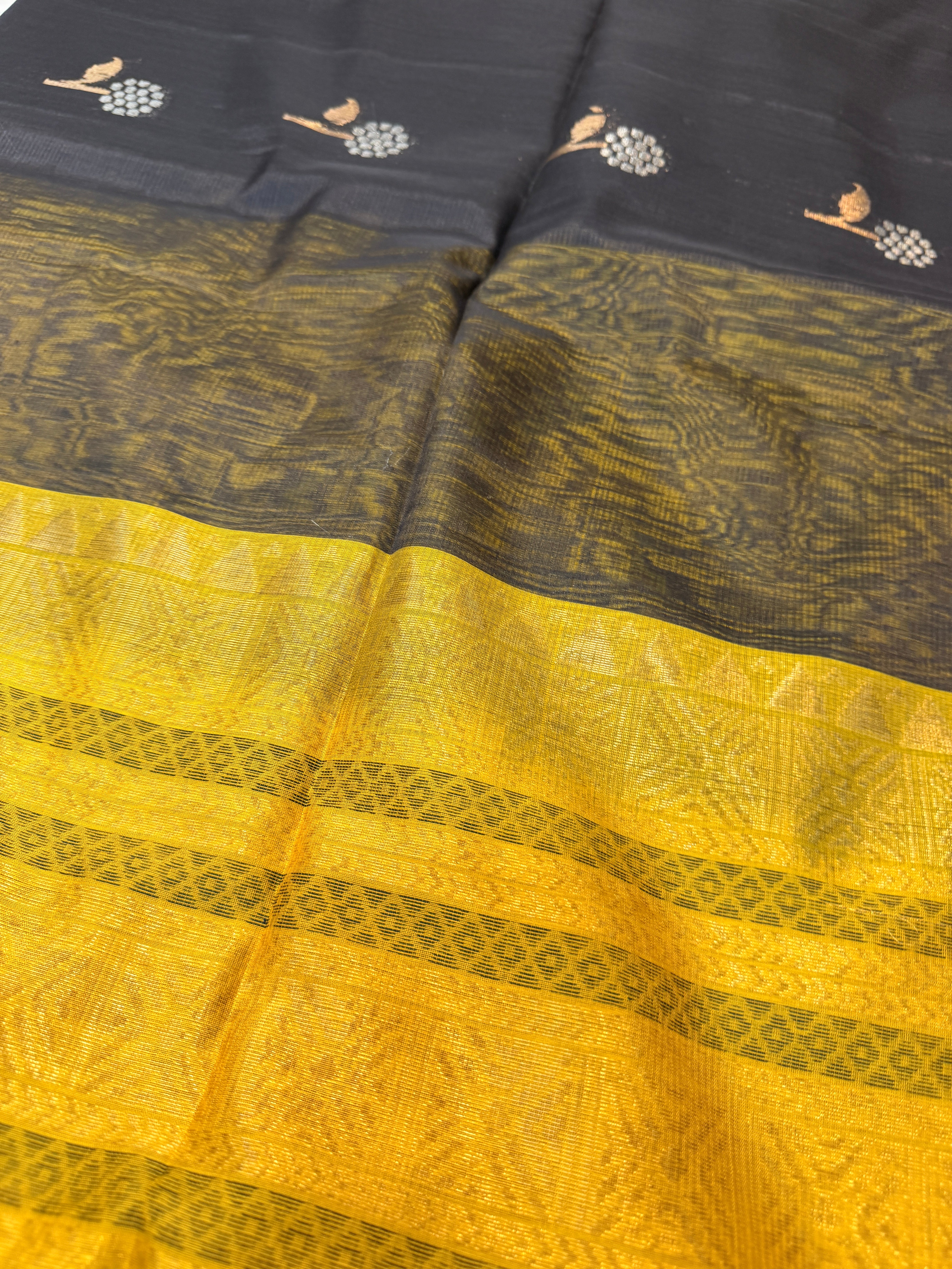Pure Kanchi Cotton Silk- Black N Yellow