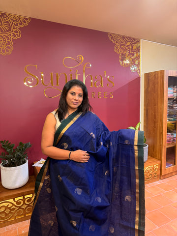 Pure Kanchi Cotton Silk- Blue N Green