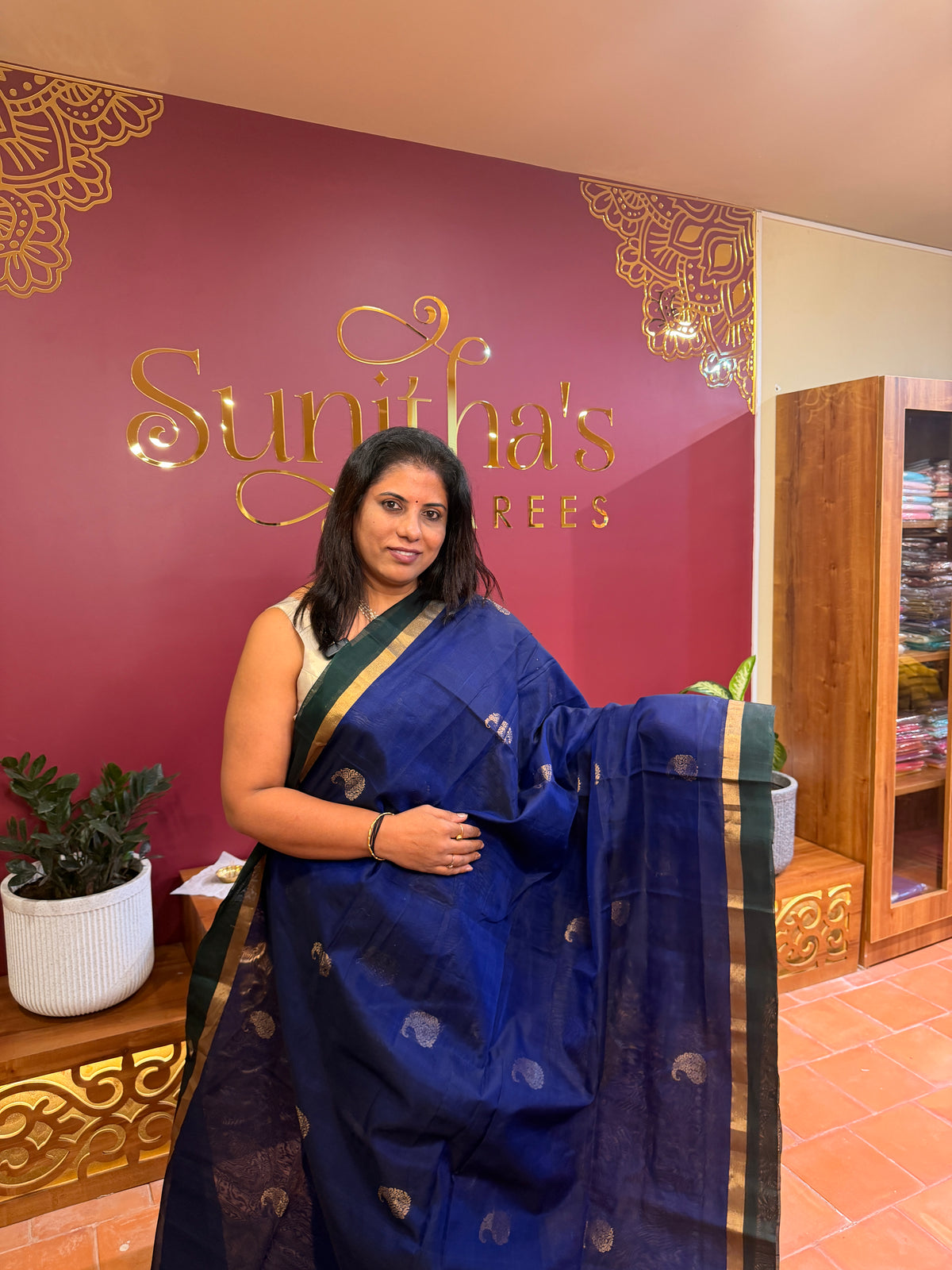 Pure Kanchi Cotton Silk- Blue N Green