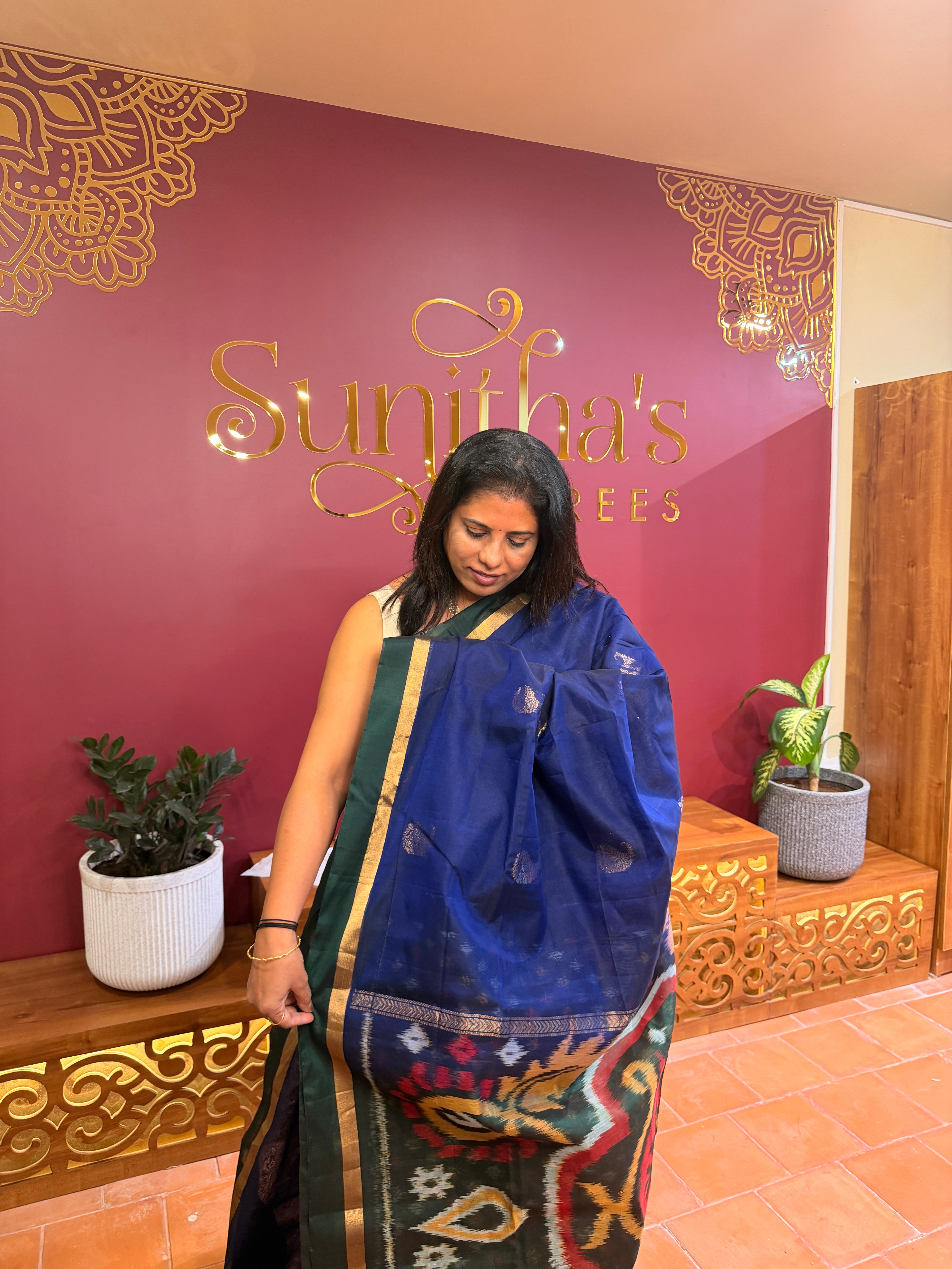 Pure Kanchi Cotton Silk- Blue N Green