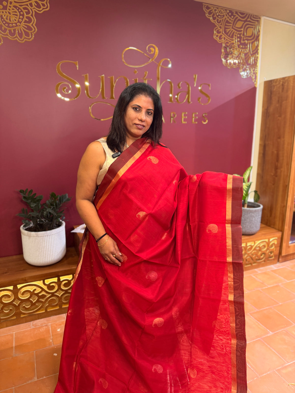 Pure Kanchi Cotton Silk- Red N Green
