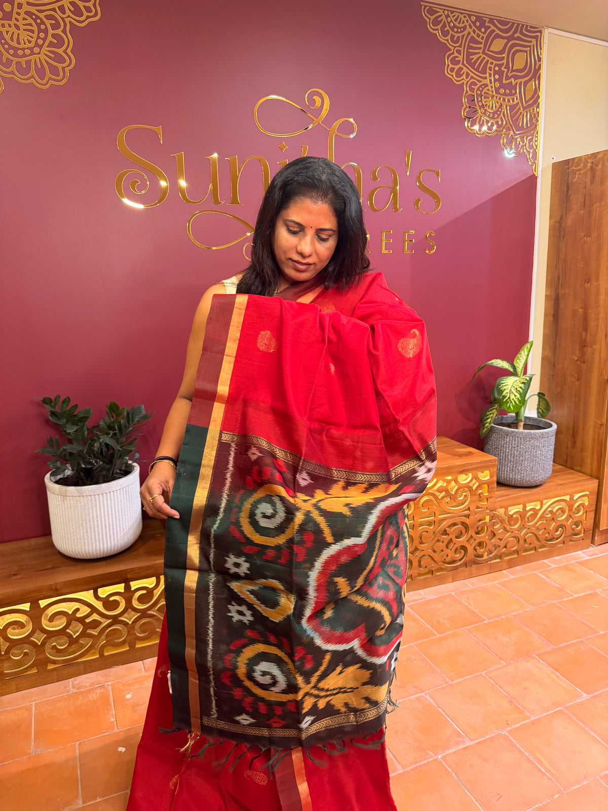 Pure Kanchi Cotton Silk- Red N Green