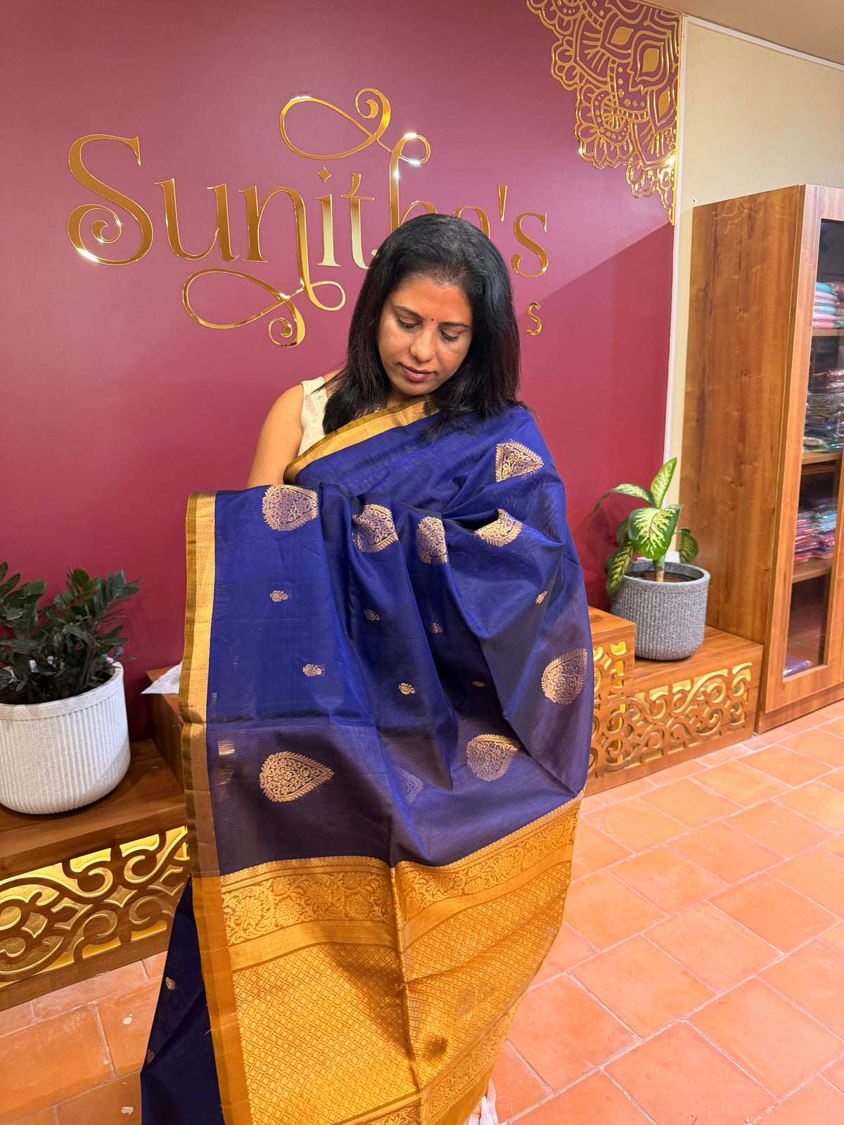 Pure Kanchi Cotton Silk- Navy Blue